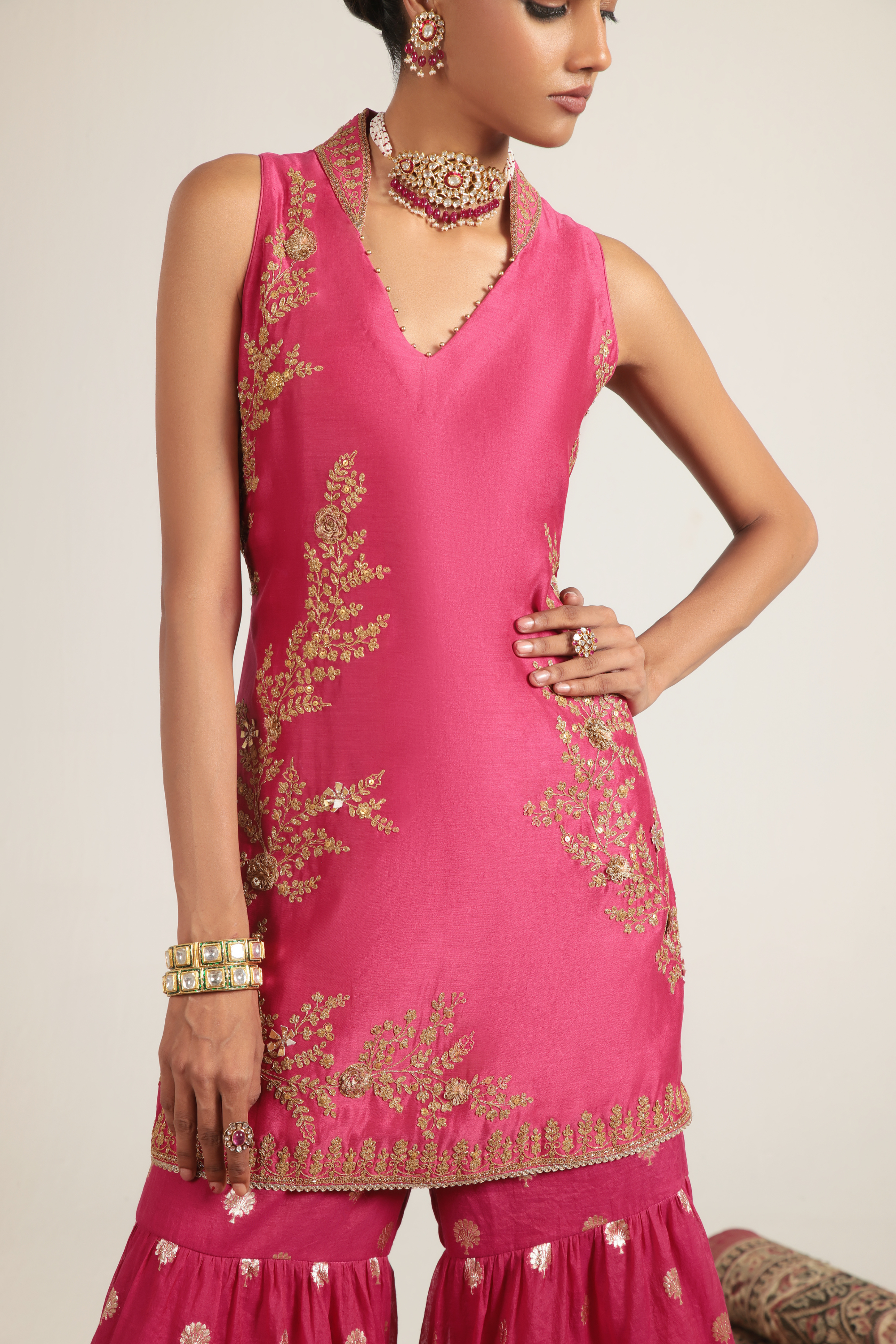 Mehrang Pink Sleeveless Sharara Set