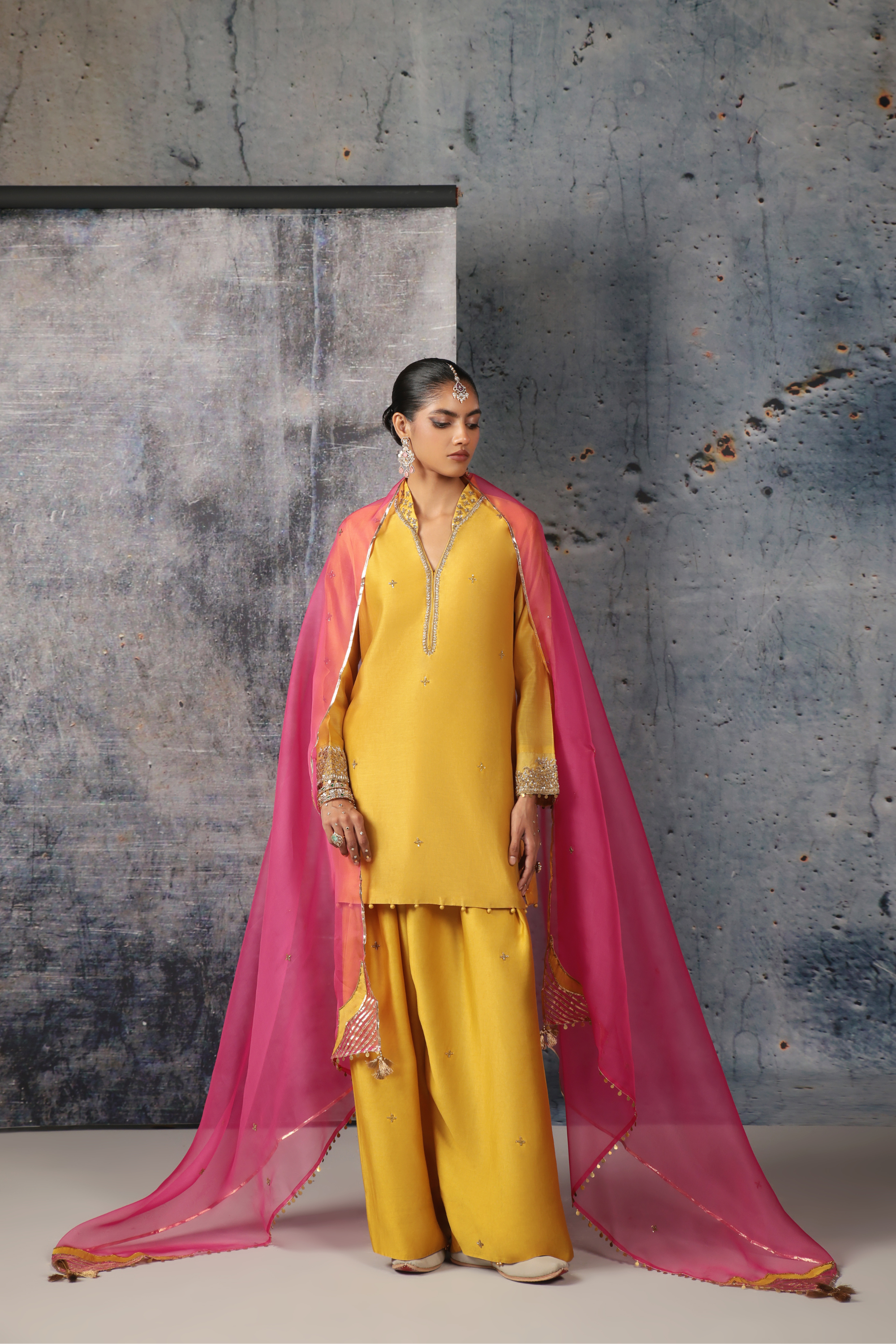 Mehrang Yellow Short Buti Kurta Set