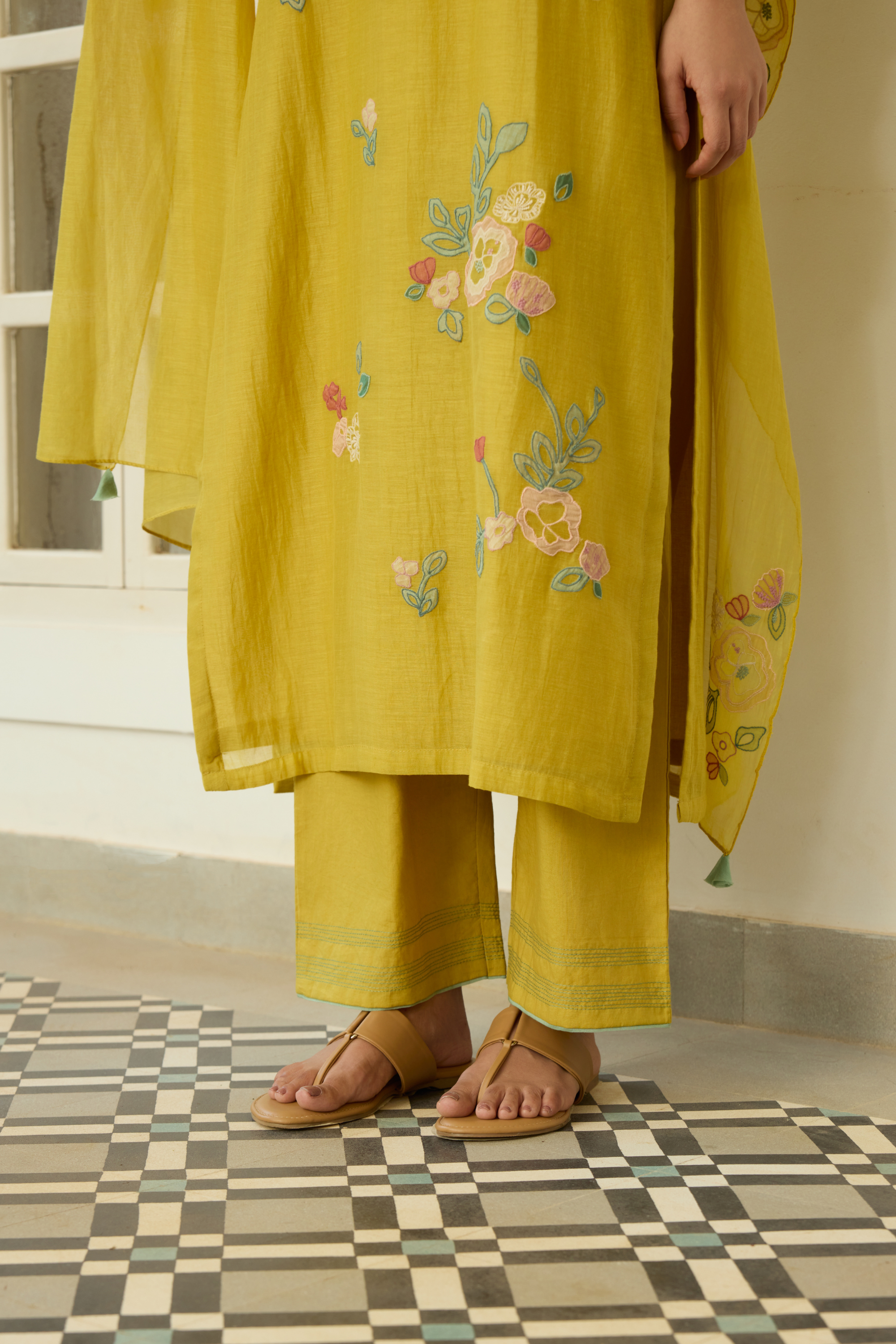 Marigold Floral Applique Kurta Set