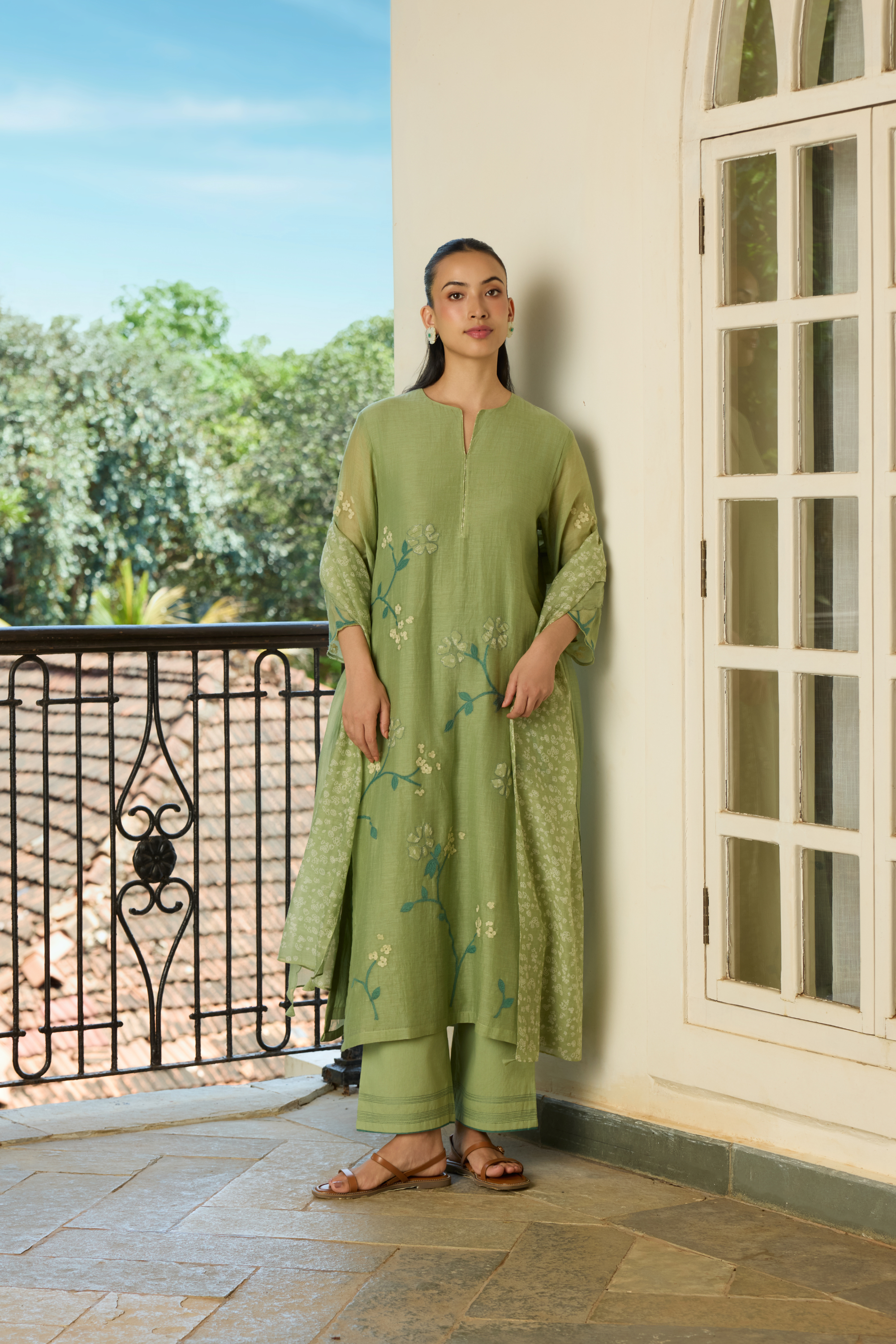Sage Applique Kurta Set