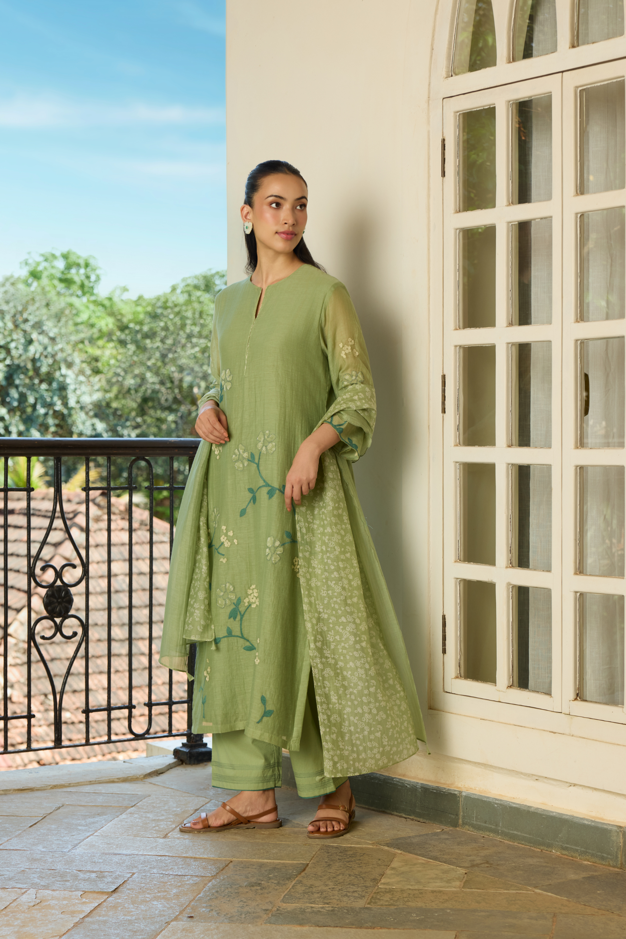 Sage Applique Kurta Set