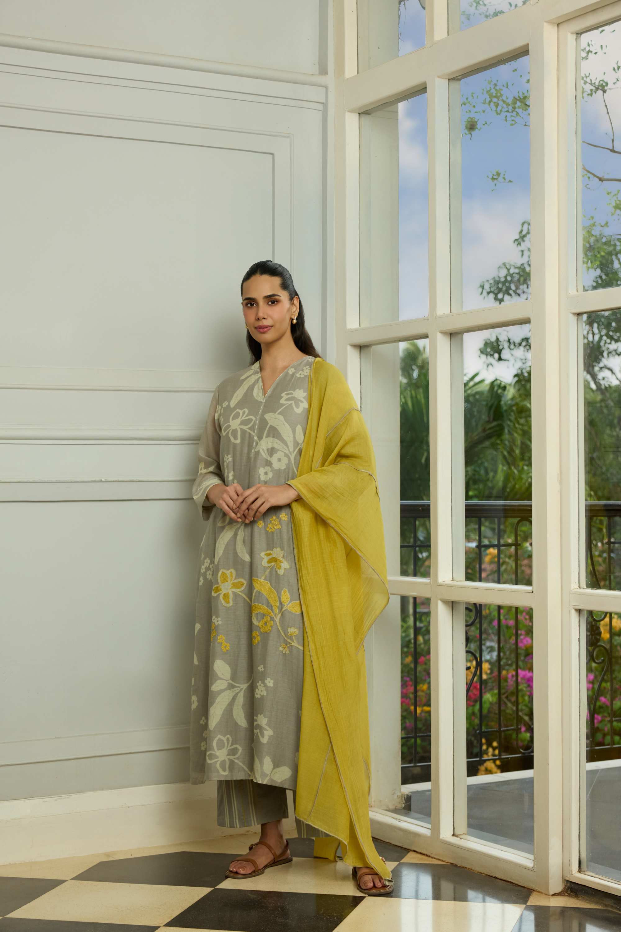 Slate Floral Embroidered Kurta Set