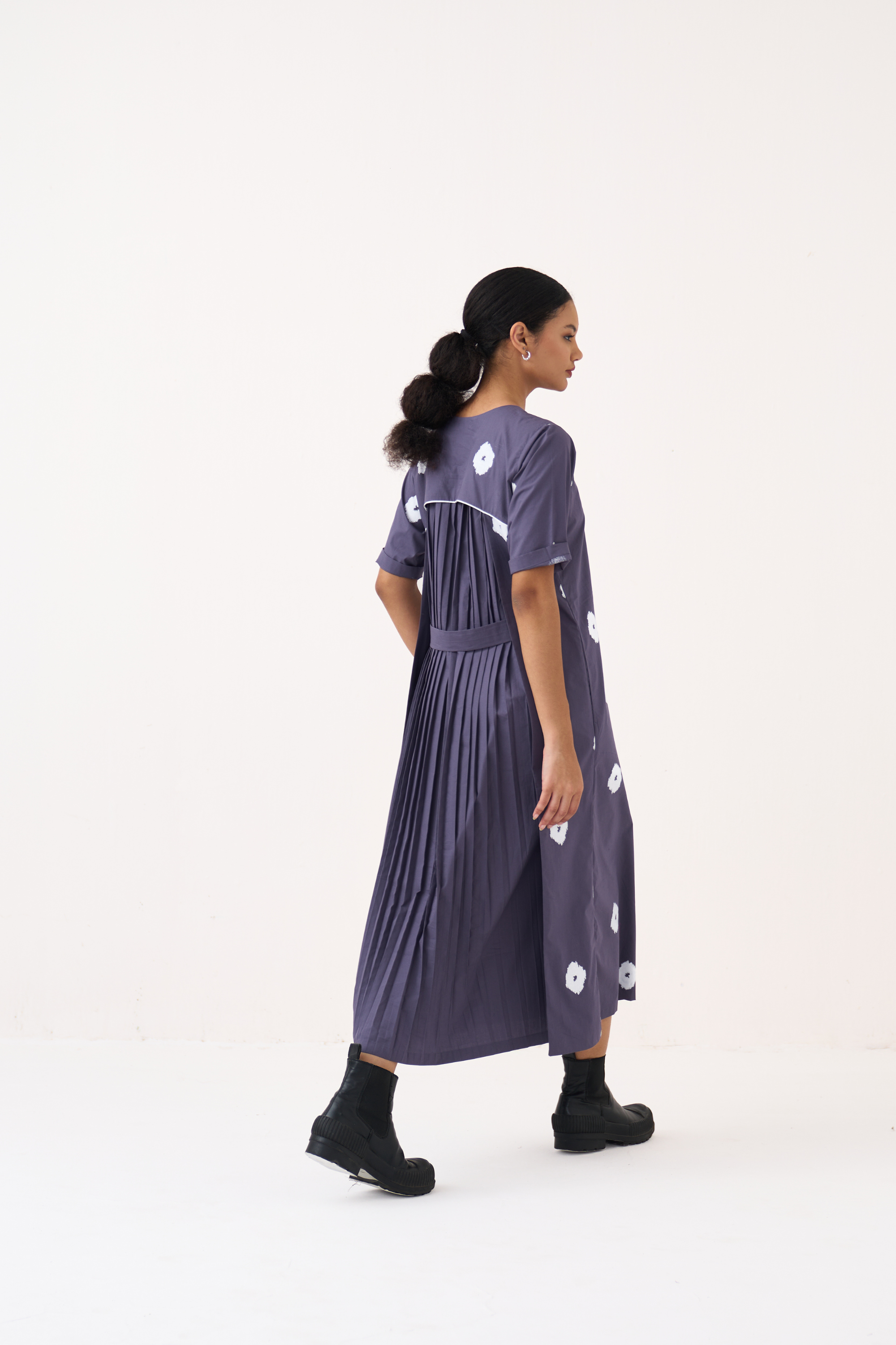 Block Print Back Pleat Dress