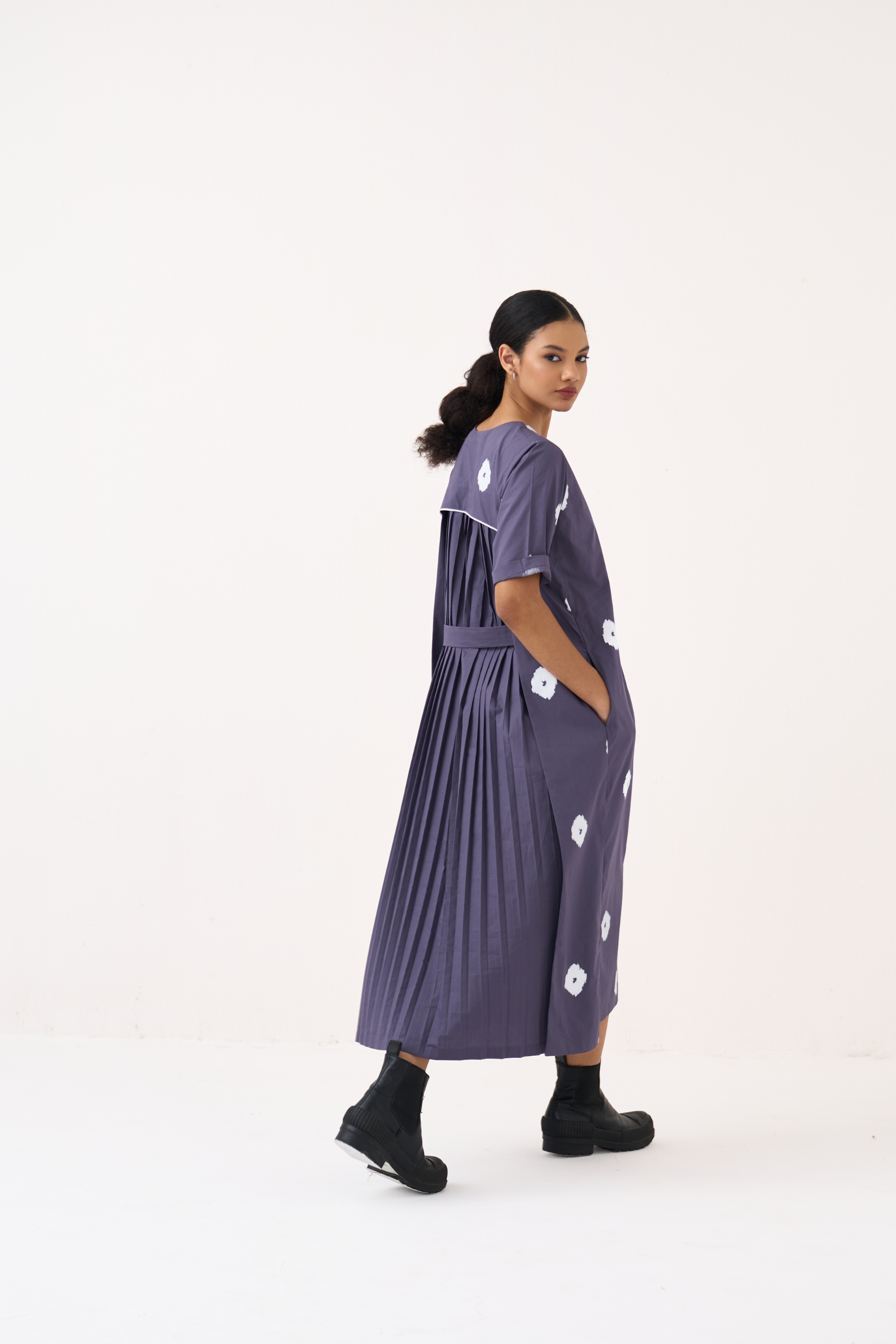 Block Print Back Pleat Dress