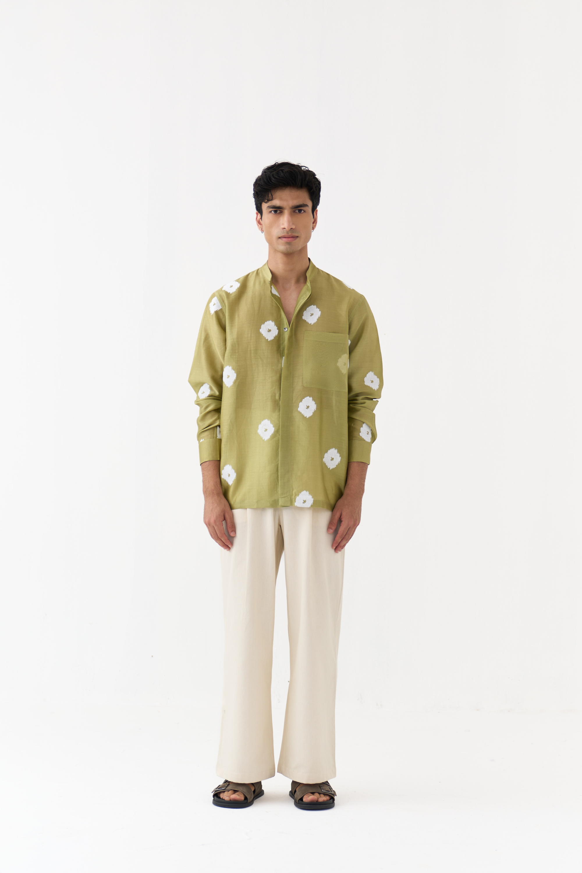 Block Print Band Collar Shirt Co-ord
