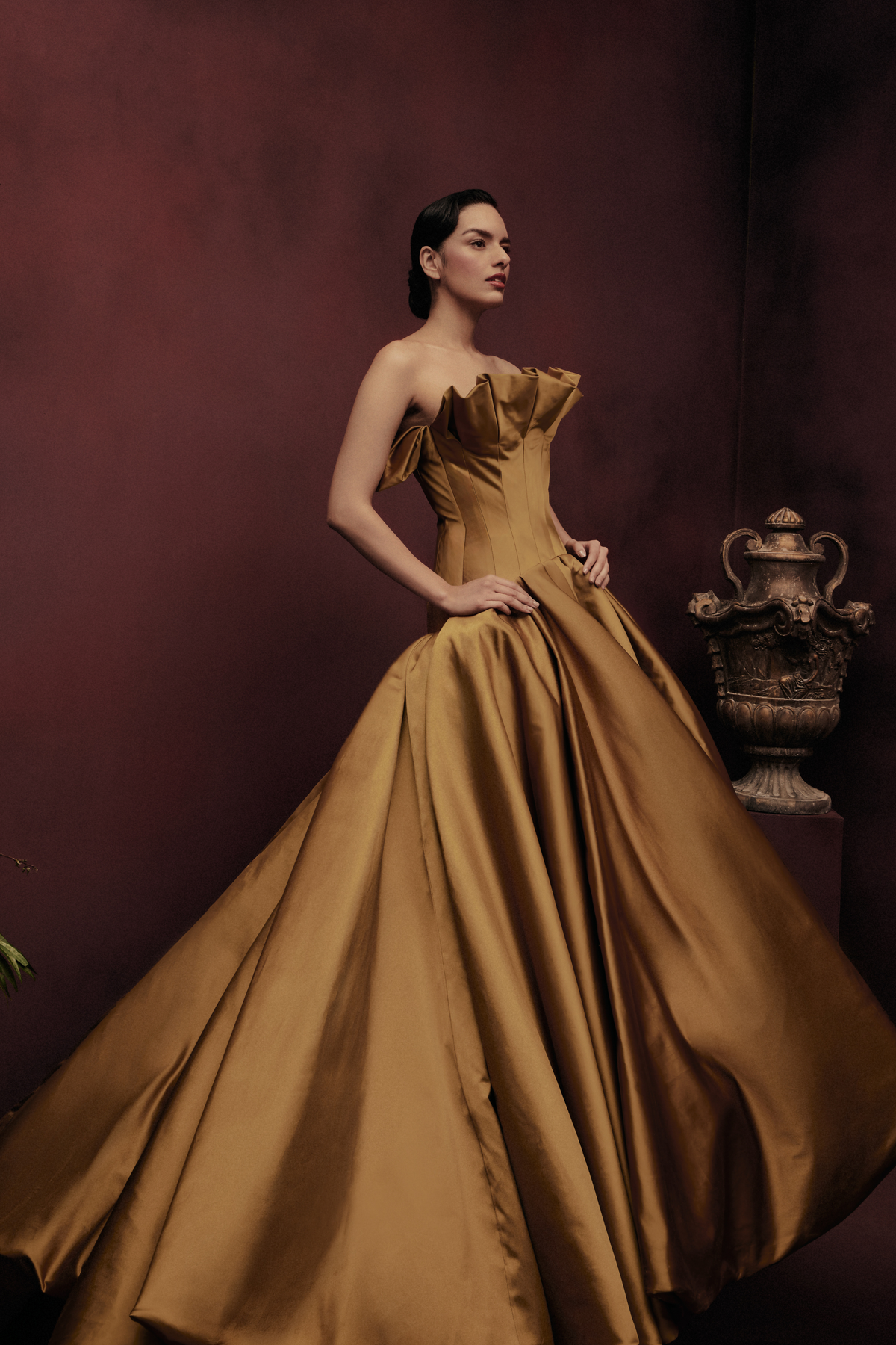 Strapless Balloon Gown With Ruffled Neck