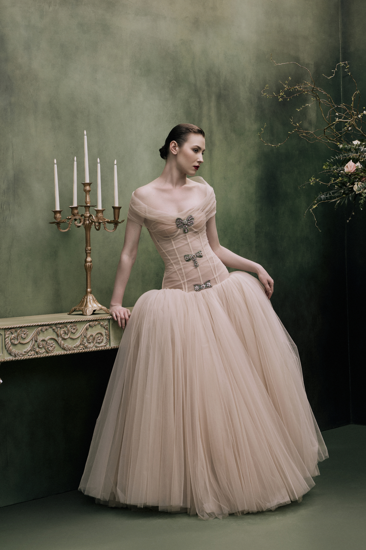 Off Shoulder Crystal Bow Gown
