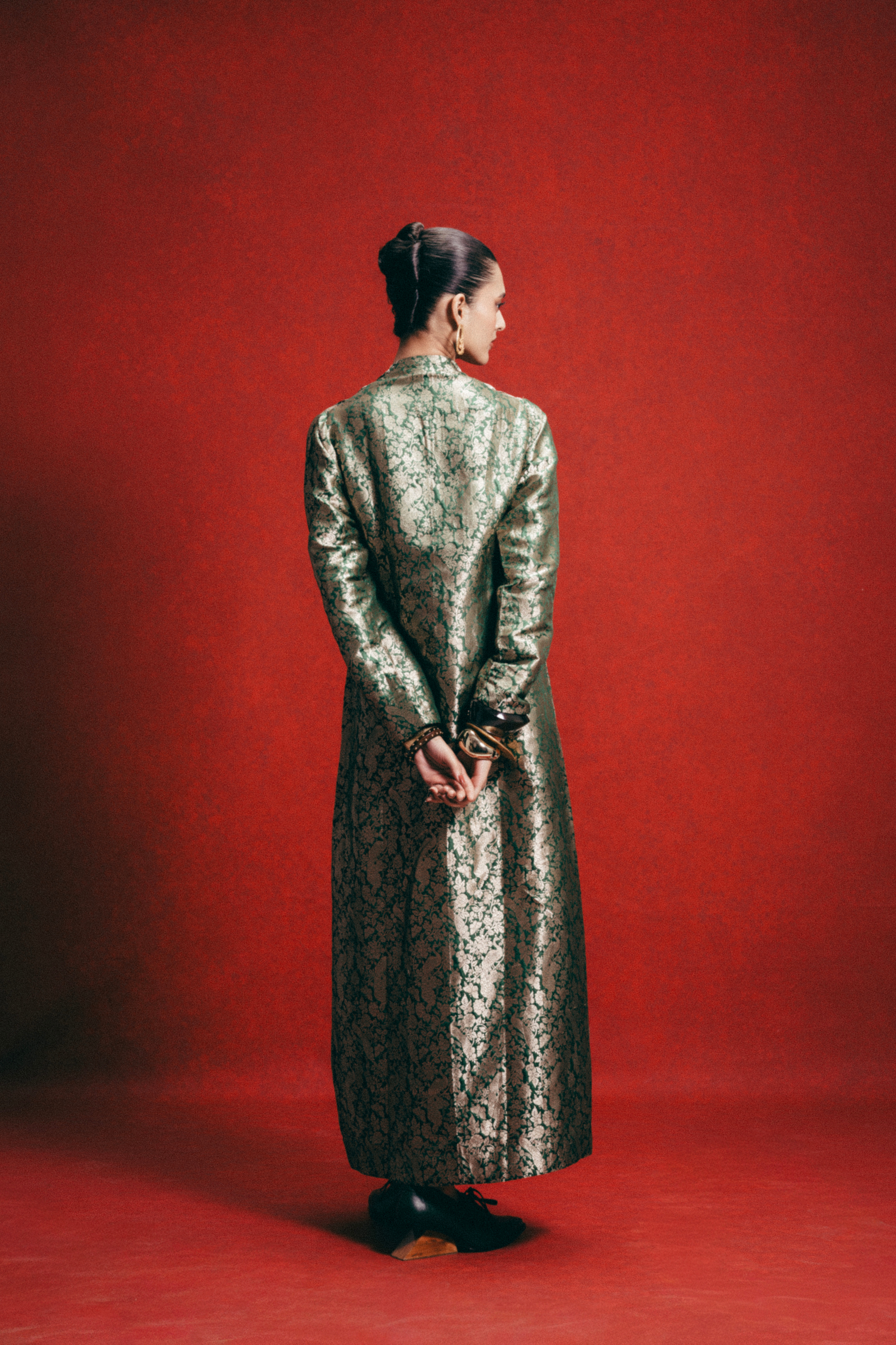 Handwoven Olive Green Banarasi Kaftan