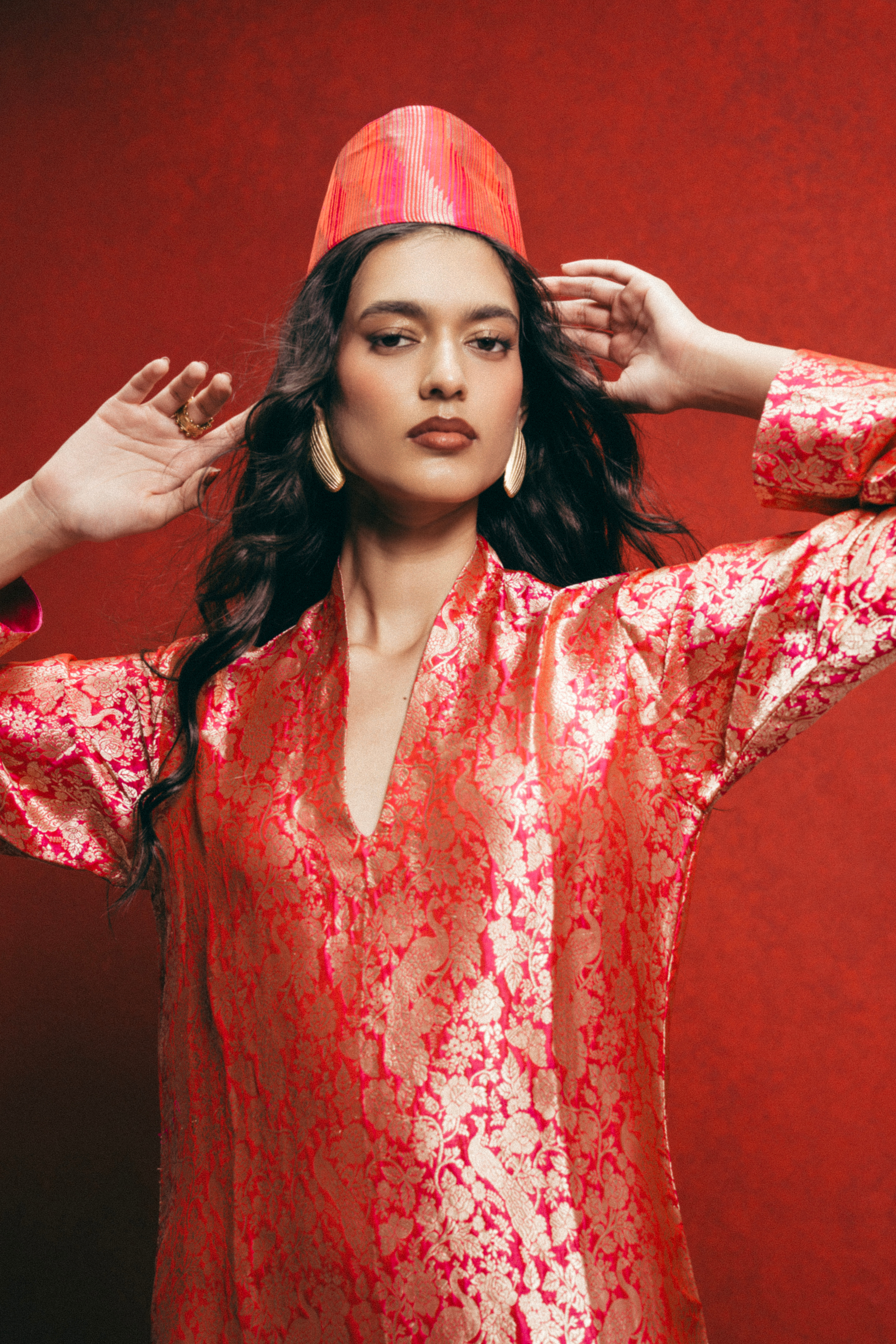 Handwoven Sorbet Pink Banarasi Kaftan