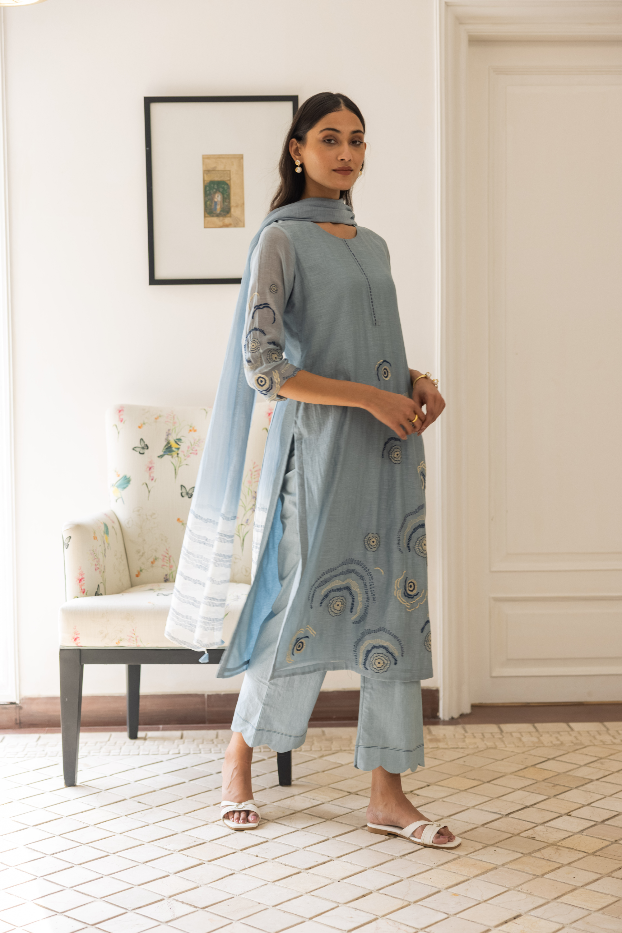 Powder Blue Embroidered Kurta Set