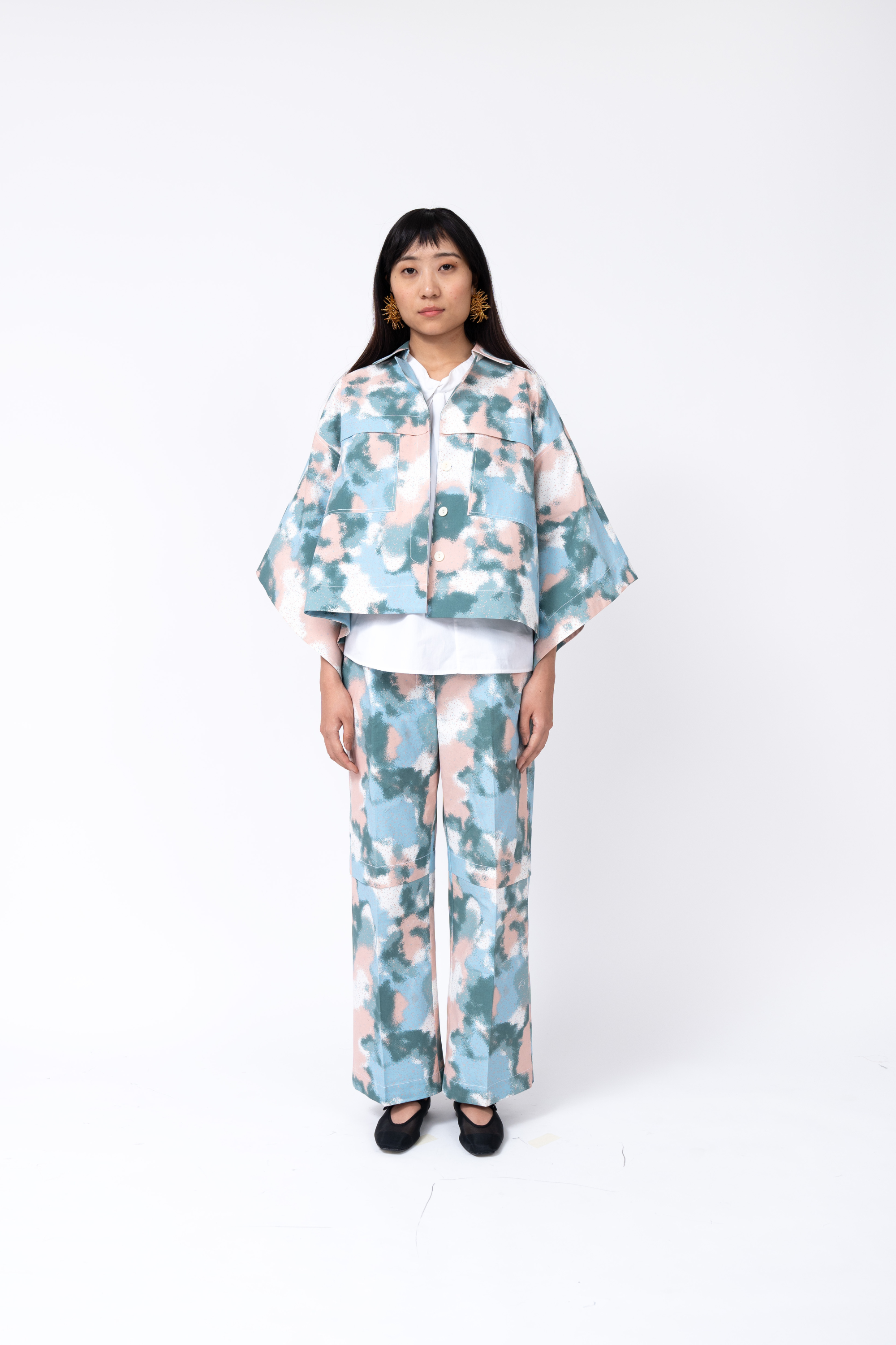 Spray Print Short Kimono Jacket