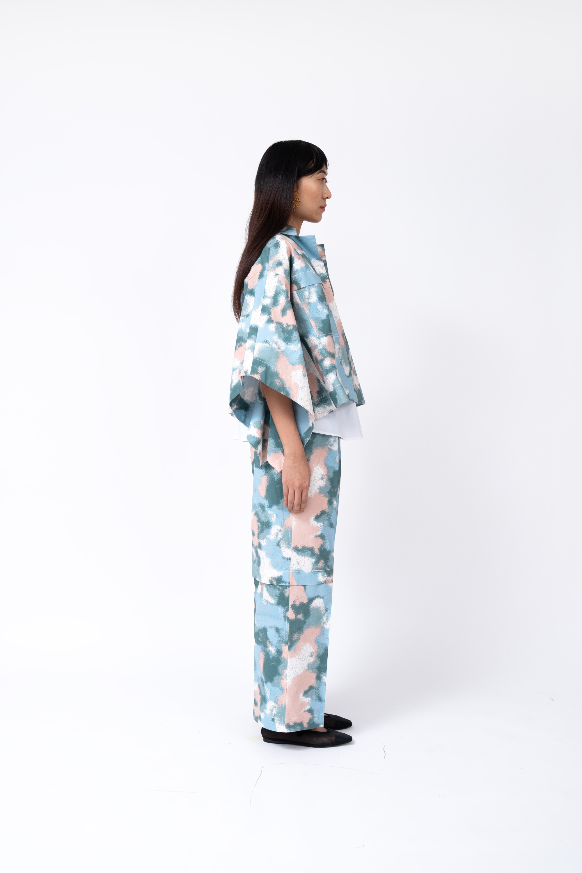 Spray Print Short Kimono Jacket