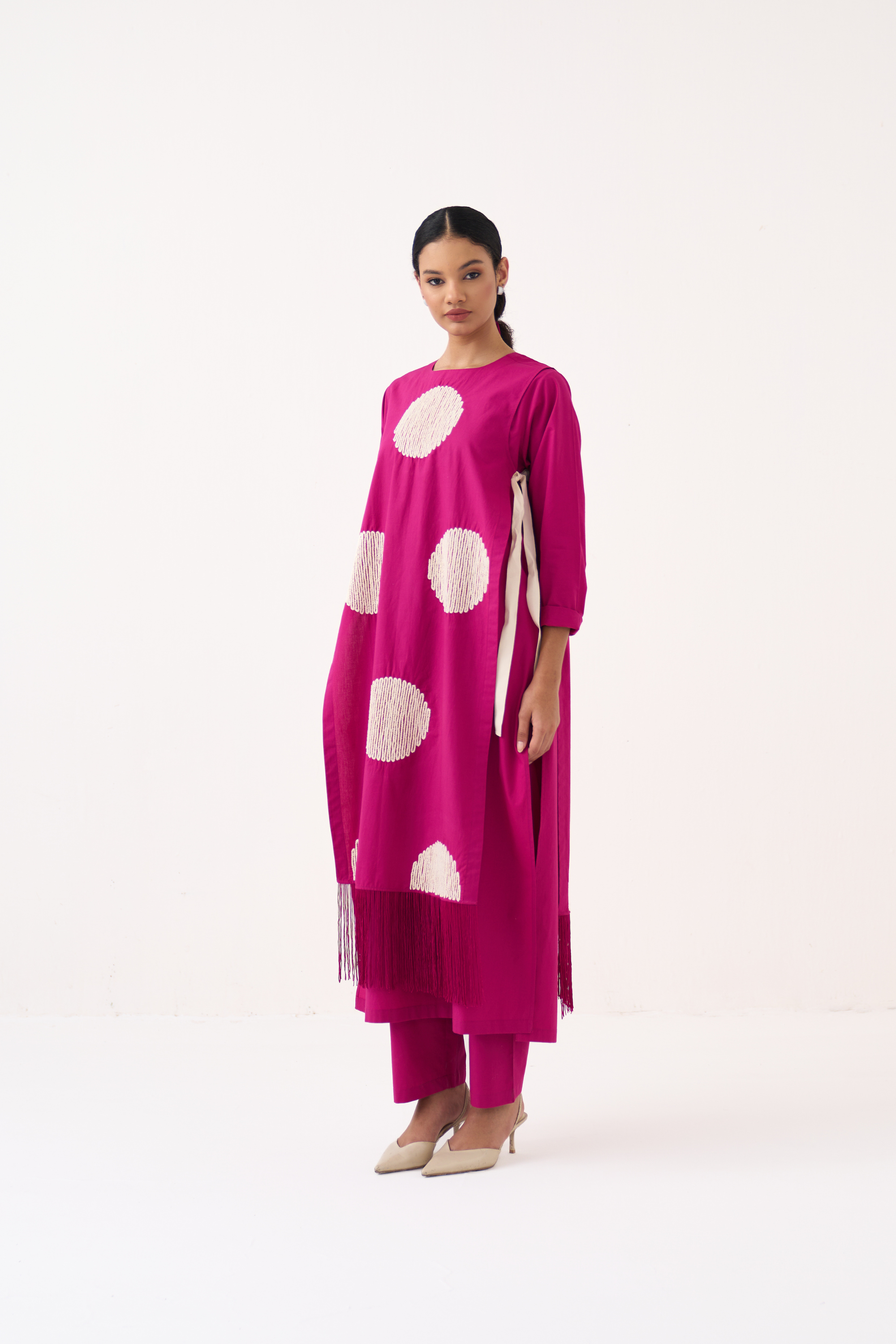 Emb. Side Tie Overlay Co-ord (set Of 3)