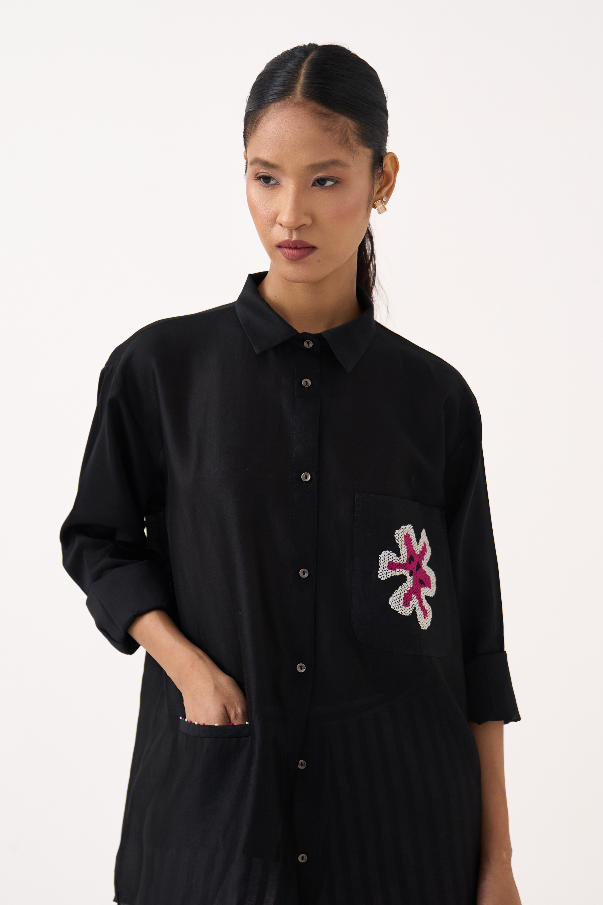 Emb. Patch Pocket Shirt Co-ord (set Of 2)