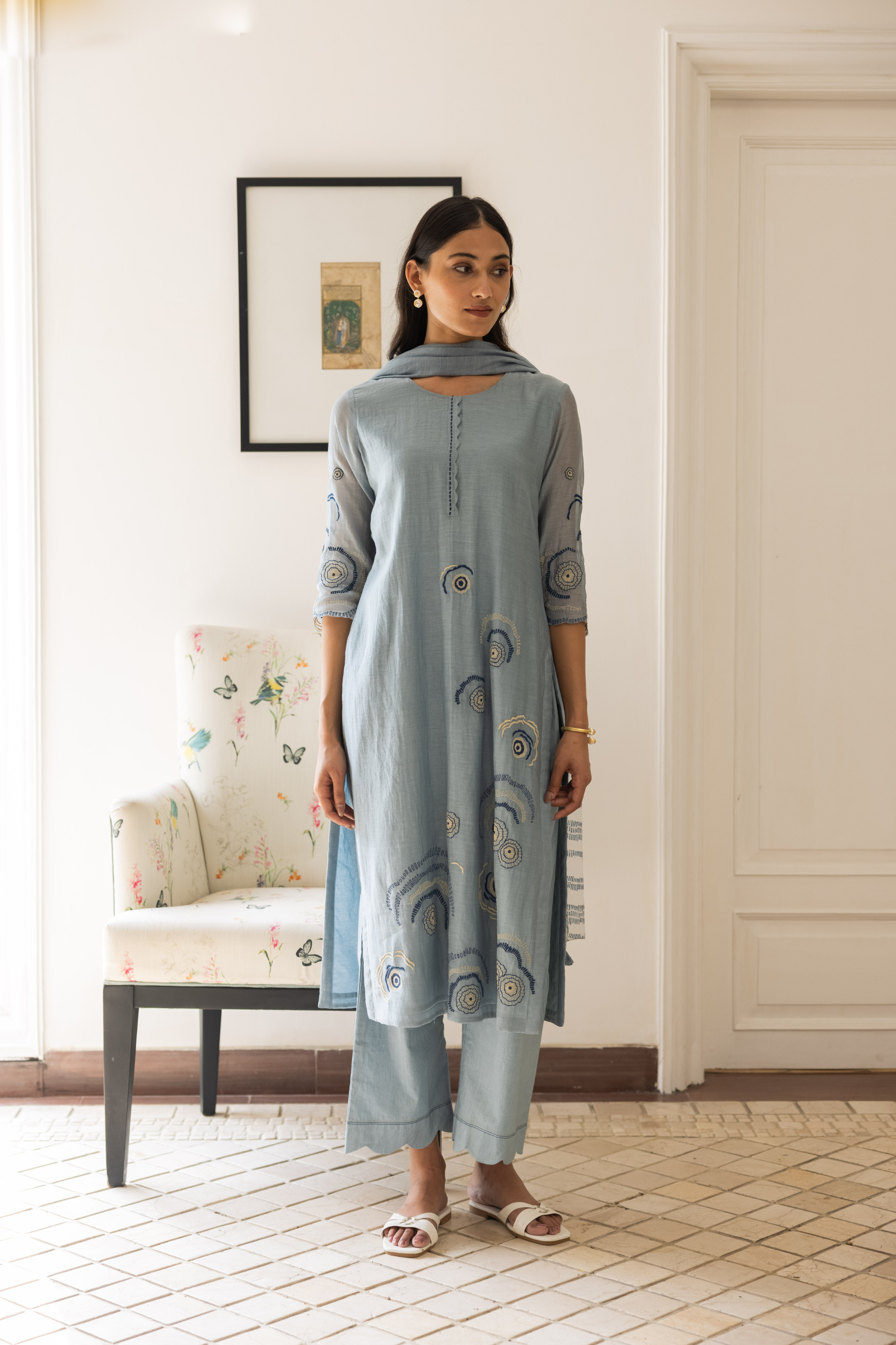 Powder Blue Embroidered Kurta Set