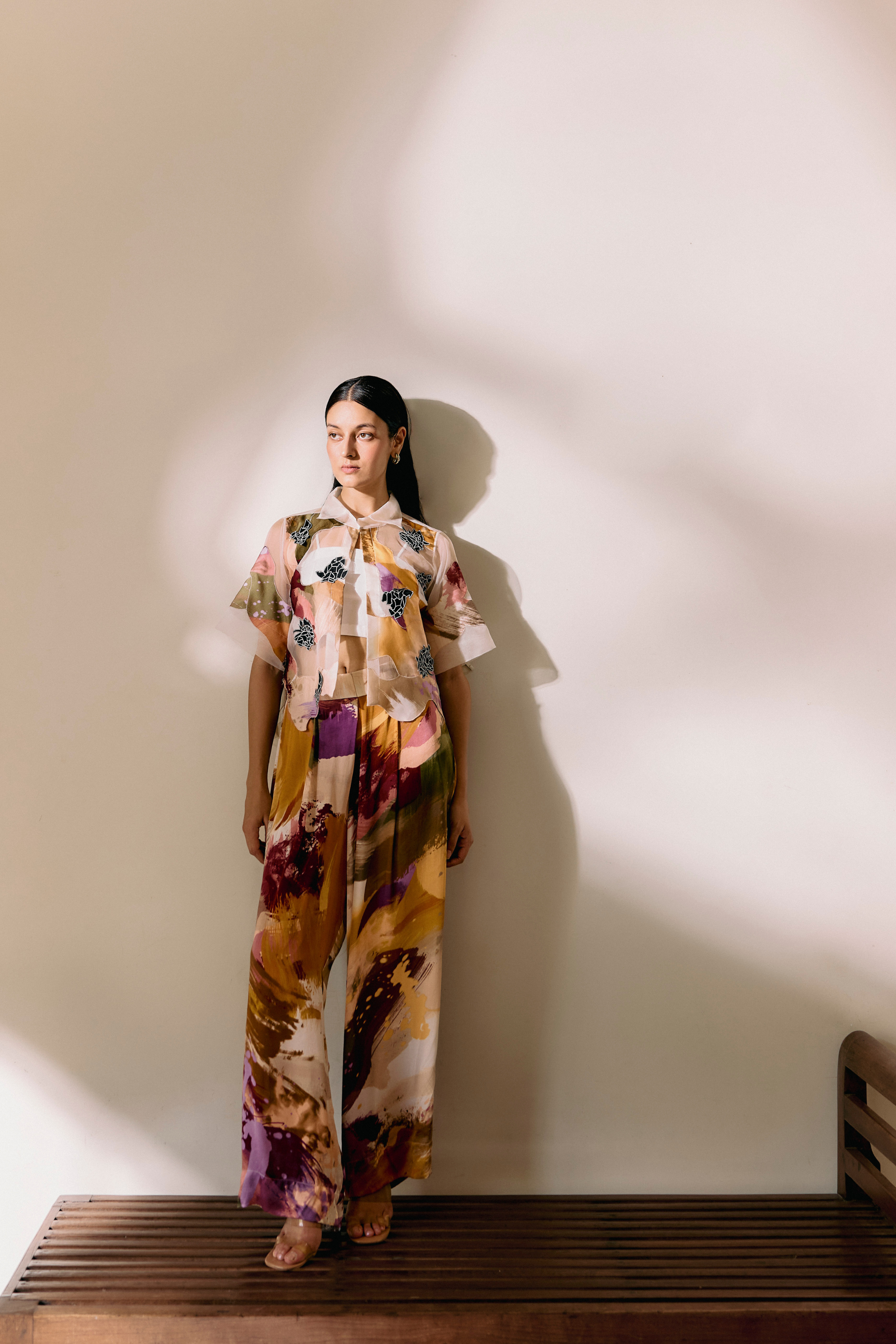 Organza Splatter Applique Shirt With Pants