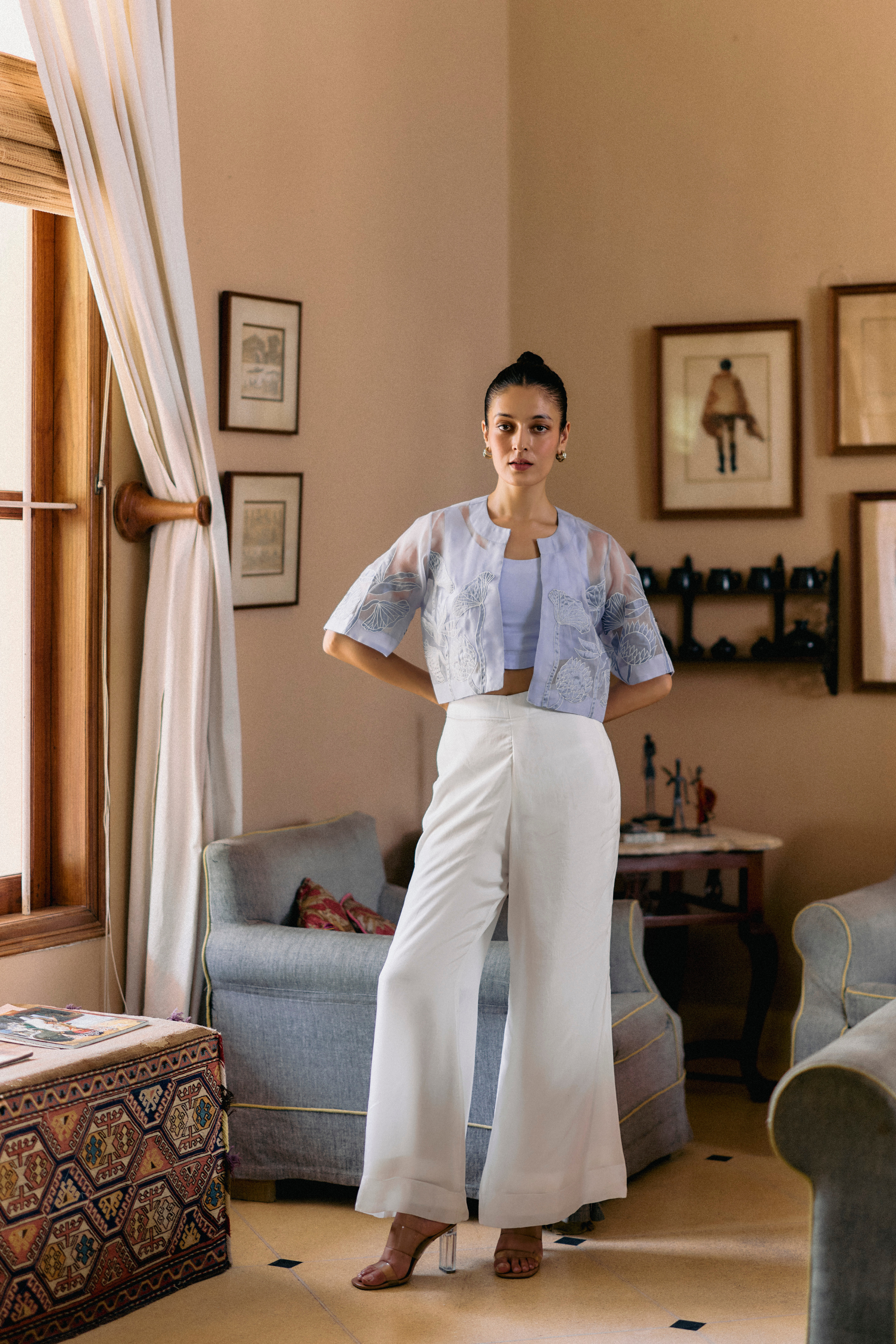 Powder Blue Jacket Set With Pants