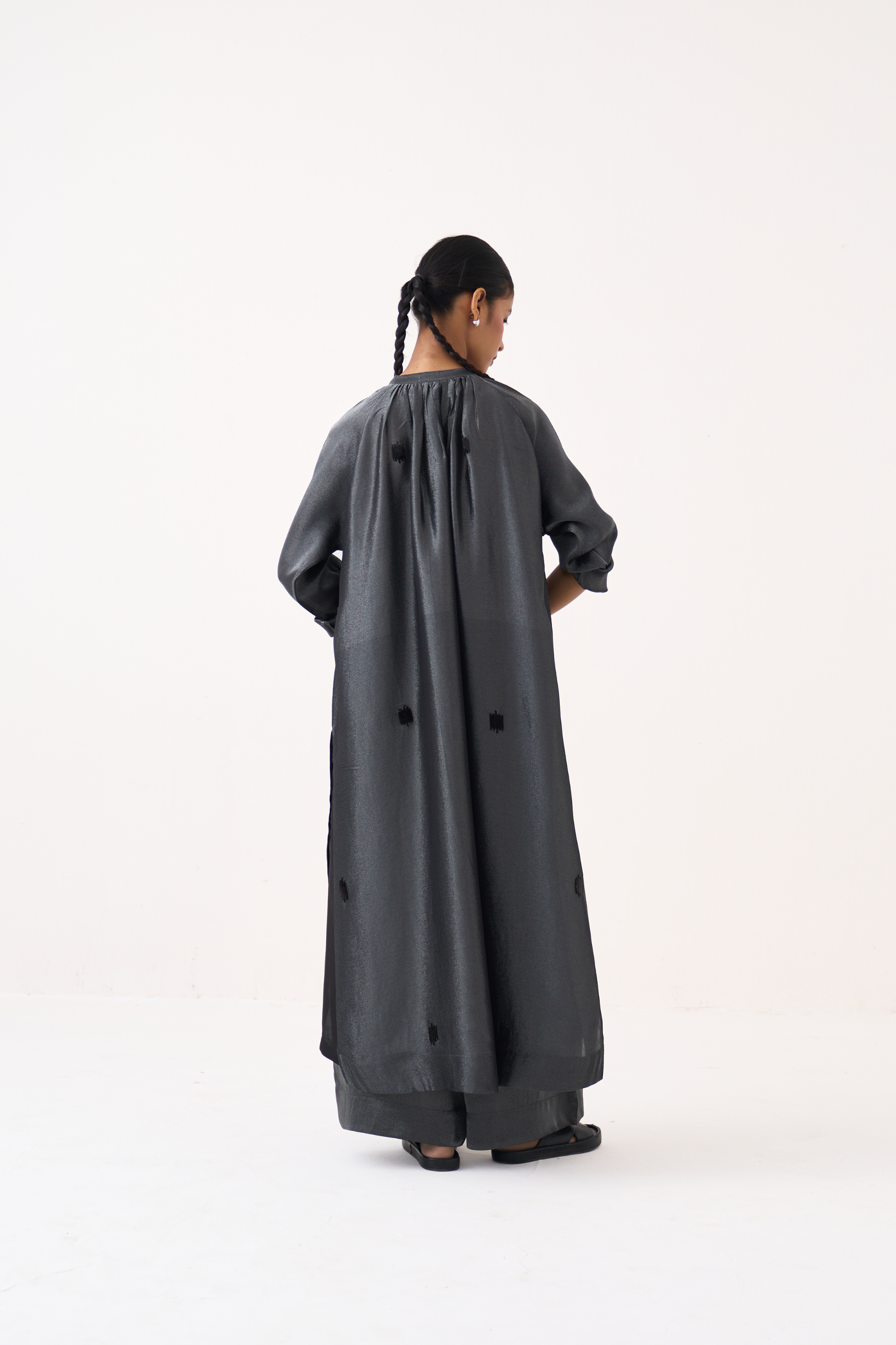 Hand Emb. Gather Neck Shirt Co-ord (set Of 2)