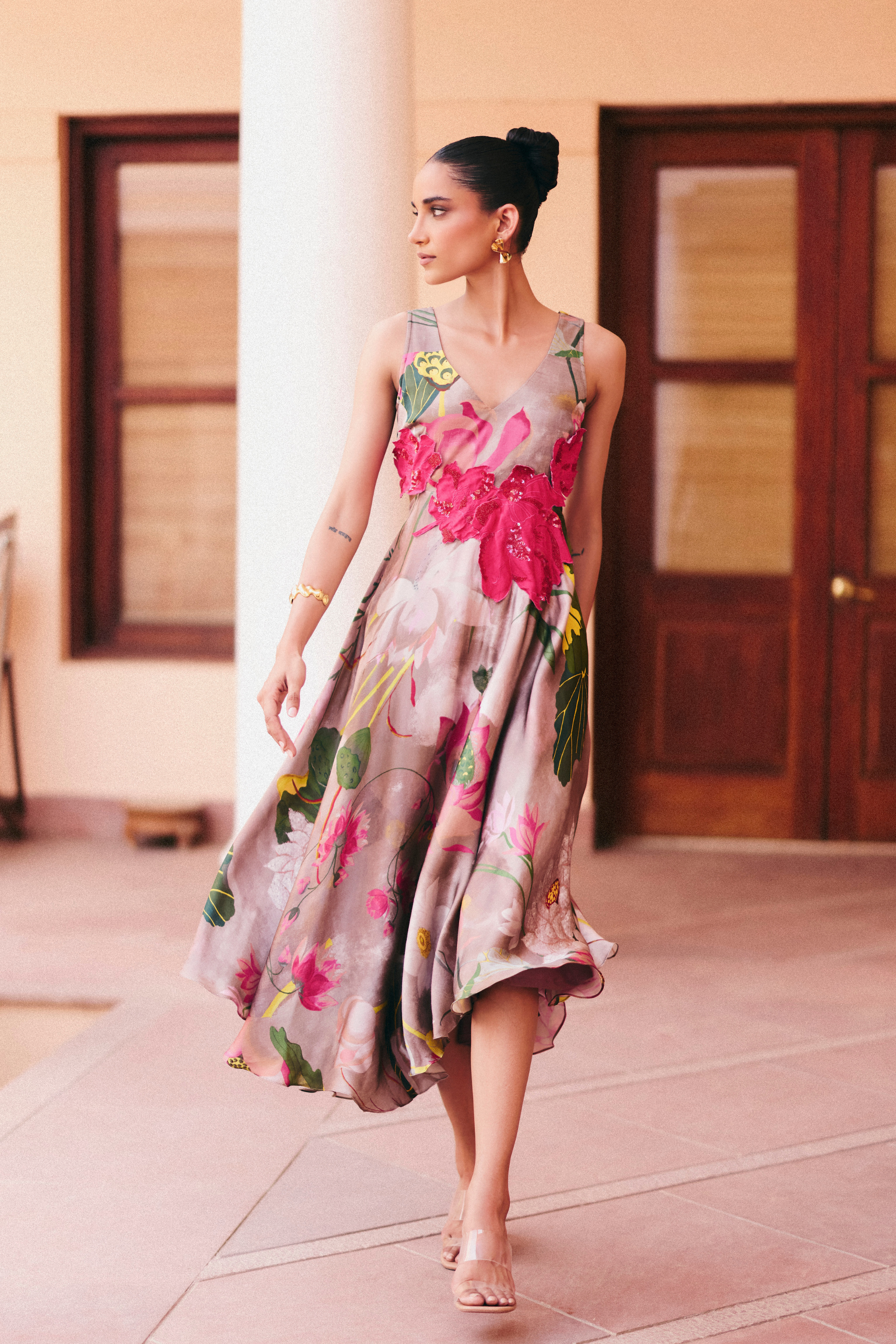 lotus design dress SPIRAL LOTUS LEAF MAXI DRESS IN GREEN