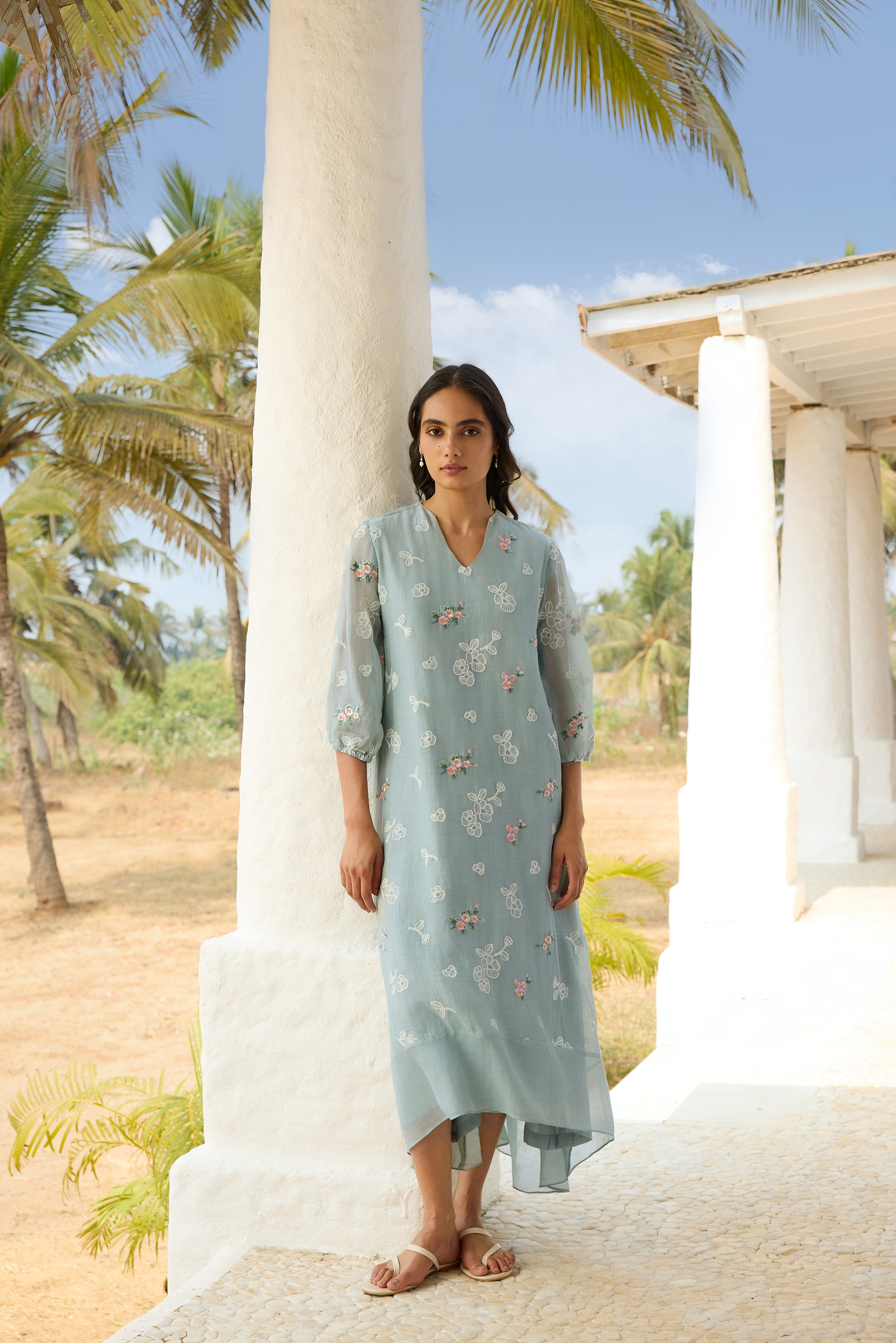 Sky Thread Embroidered Dress