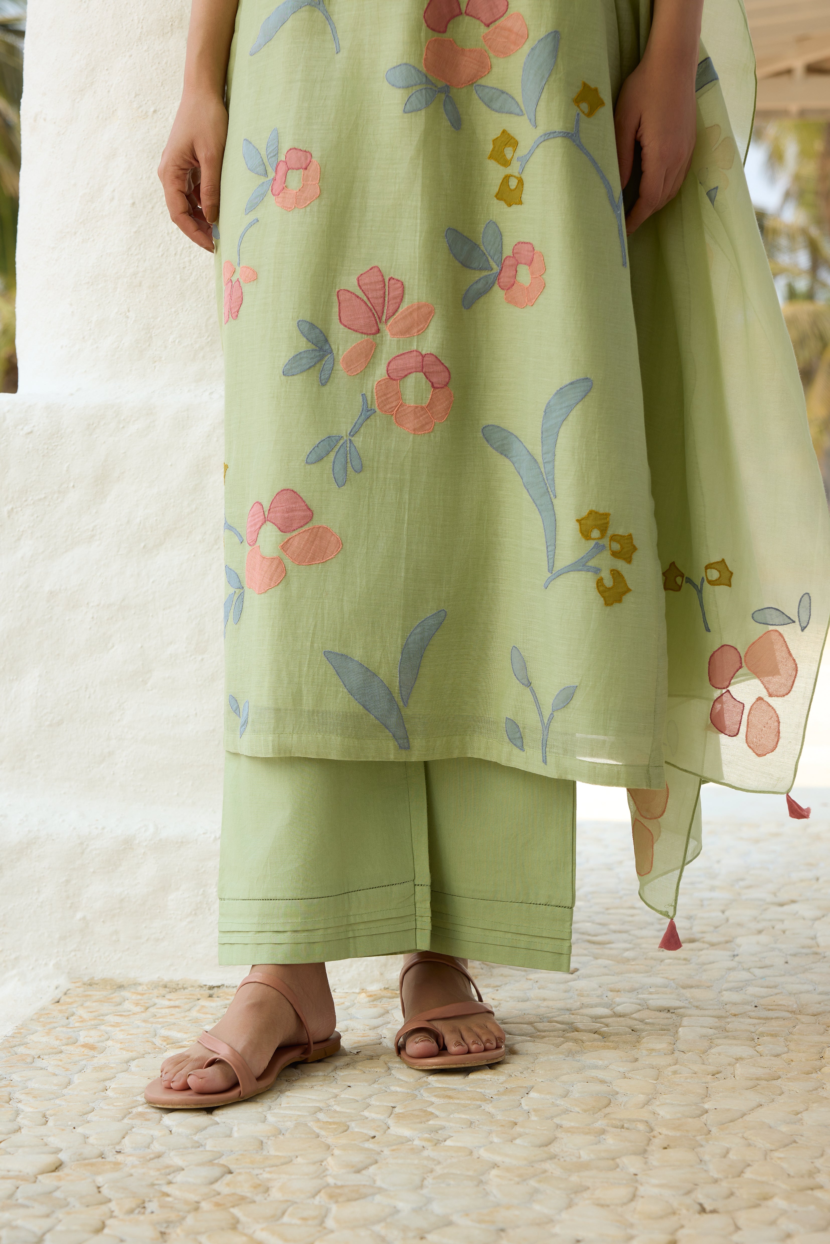 Lime Applique Kurta Set