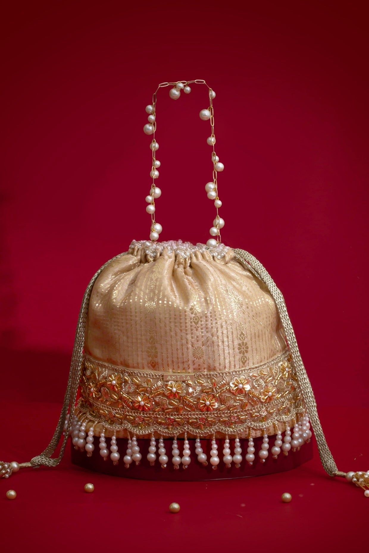 Vivaah Embellished Bucket Bag - Beige
