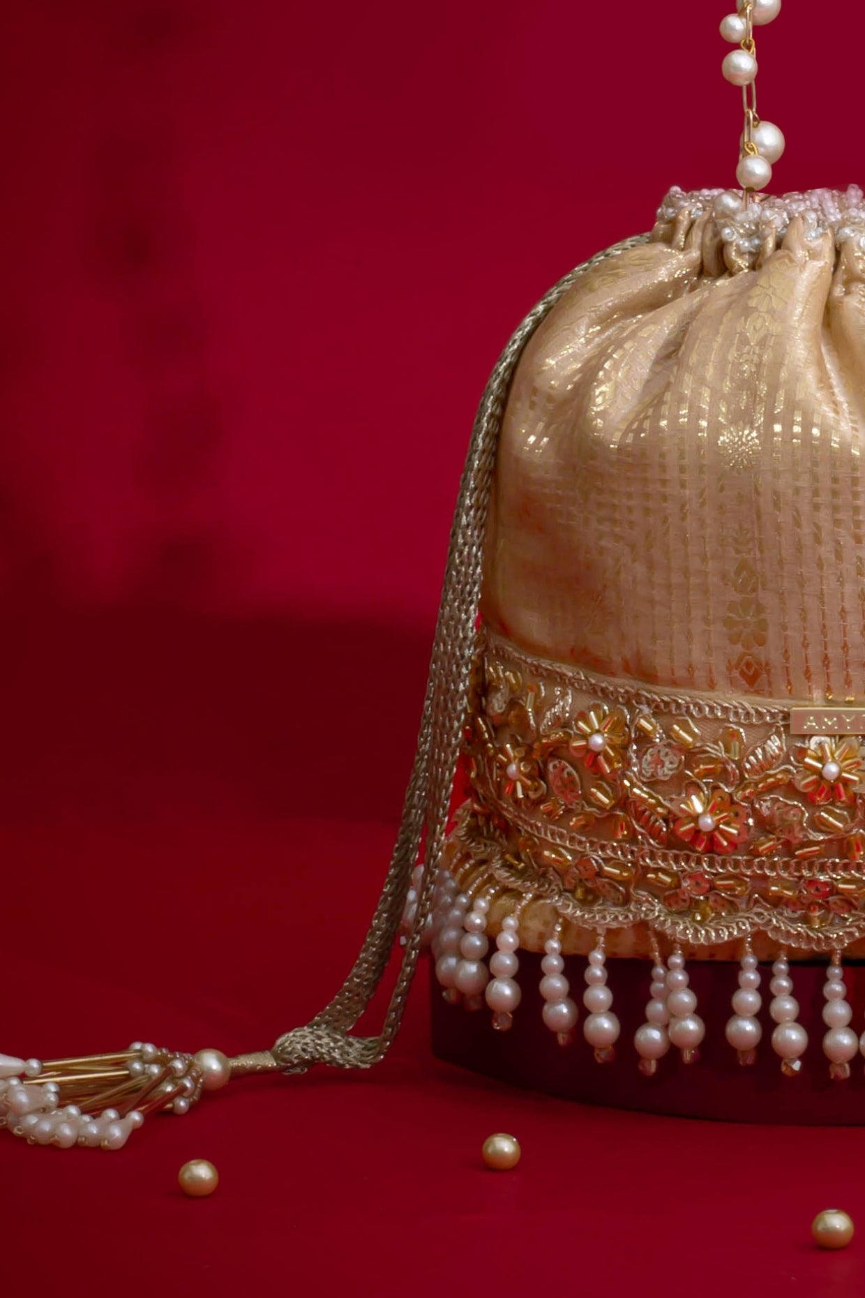Vivaah Embellished Bucket Bag - Beige