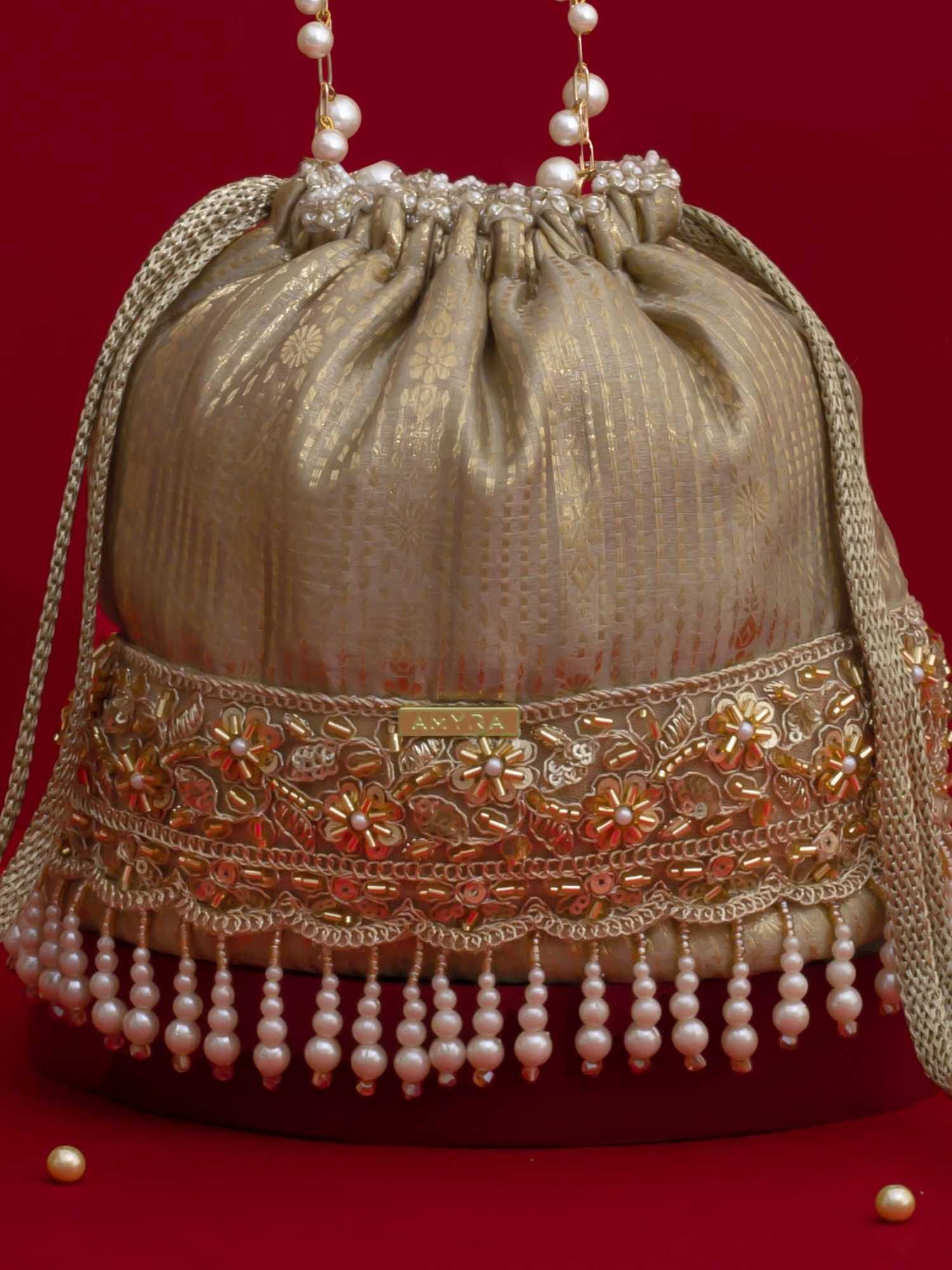 Vivaah Embellished Bucket Bag - Grey