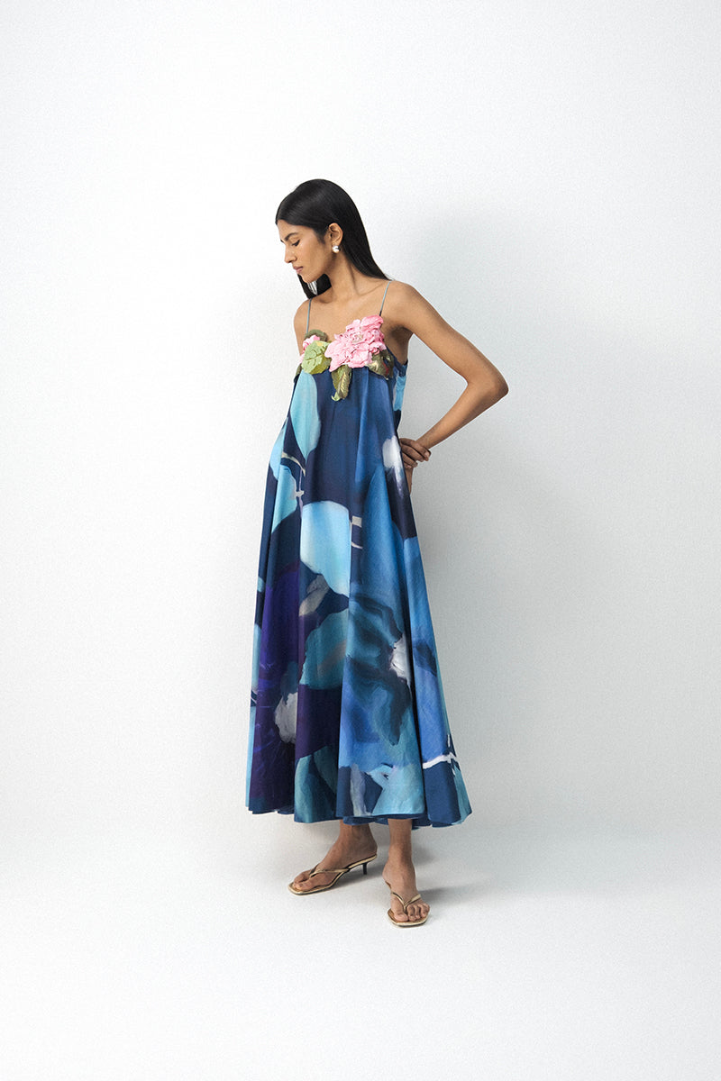 blue dress with bow on front Blue Lagoon Patchwork Dress