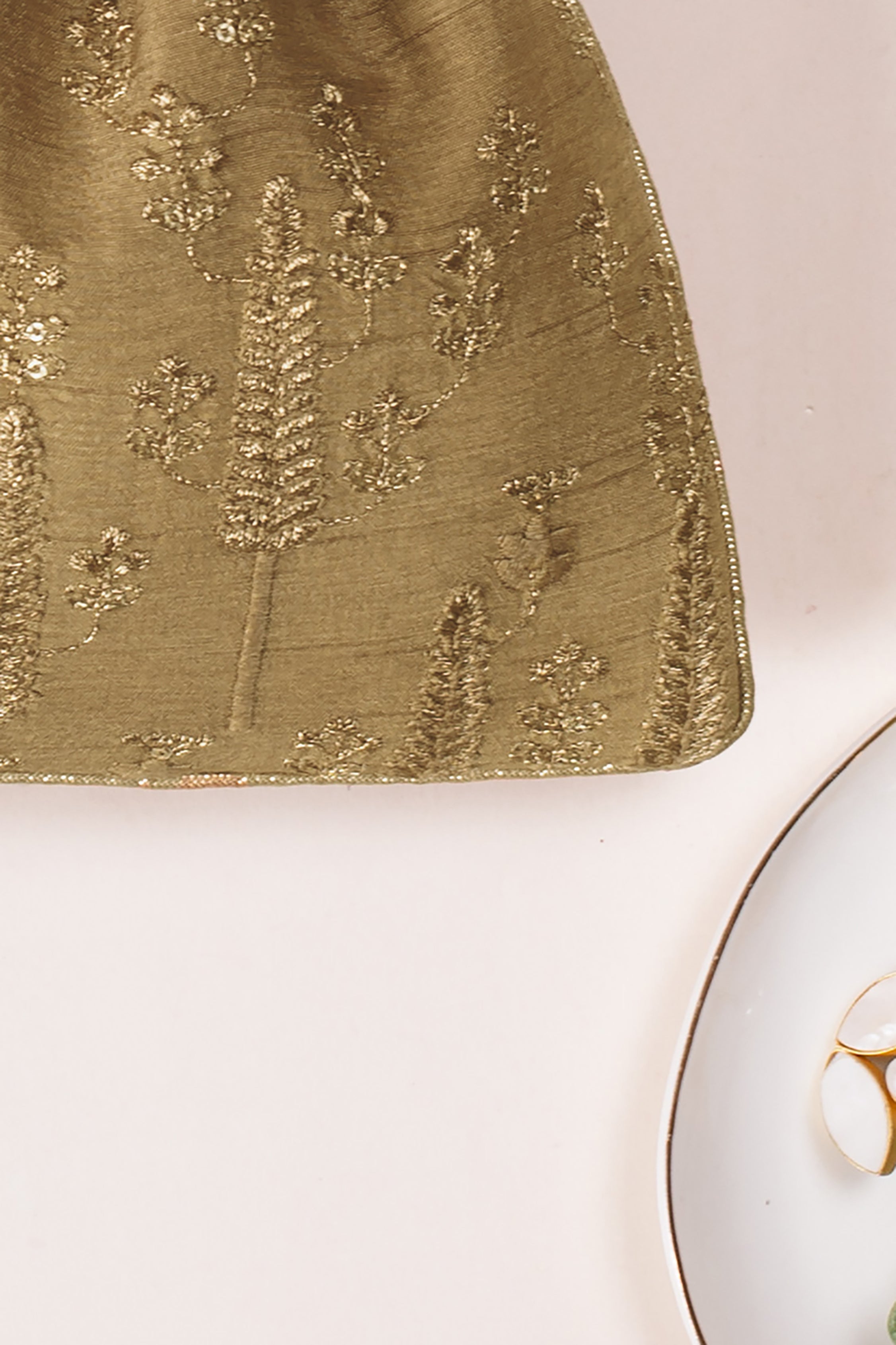 Arbre Silk Embroidered Potli Bag Dull Gold