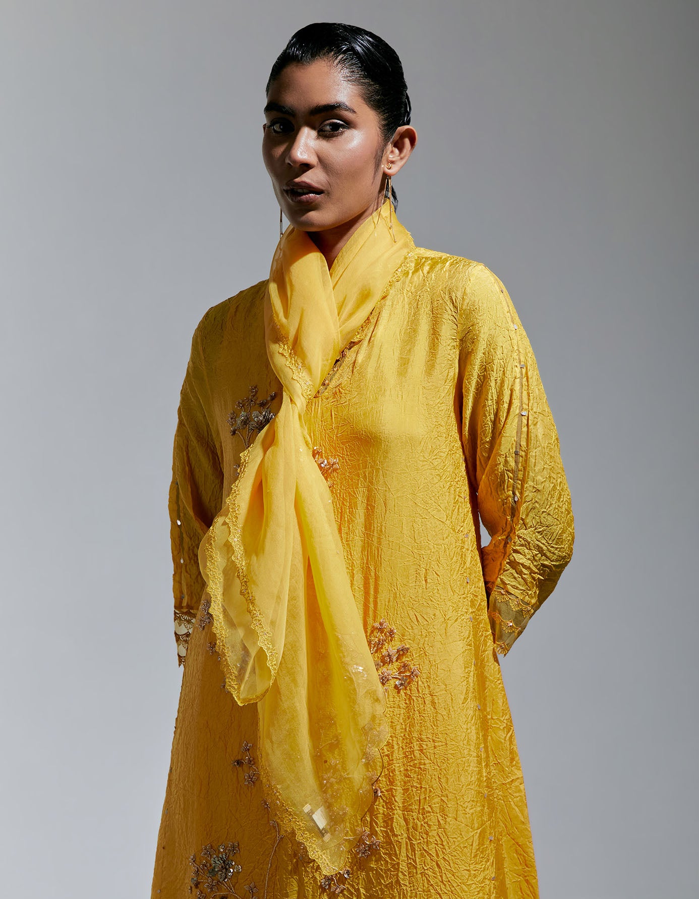 Amber Color Dupatta In Silk Organza