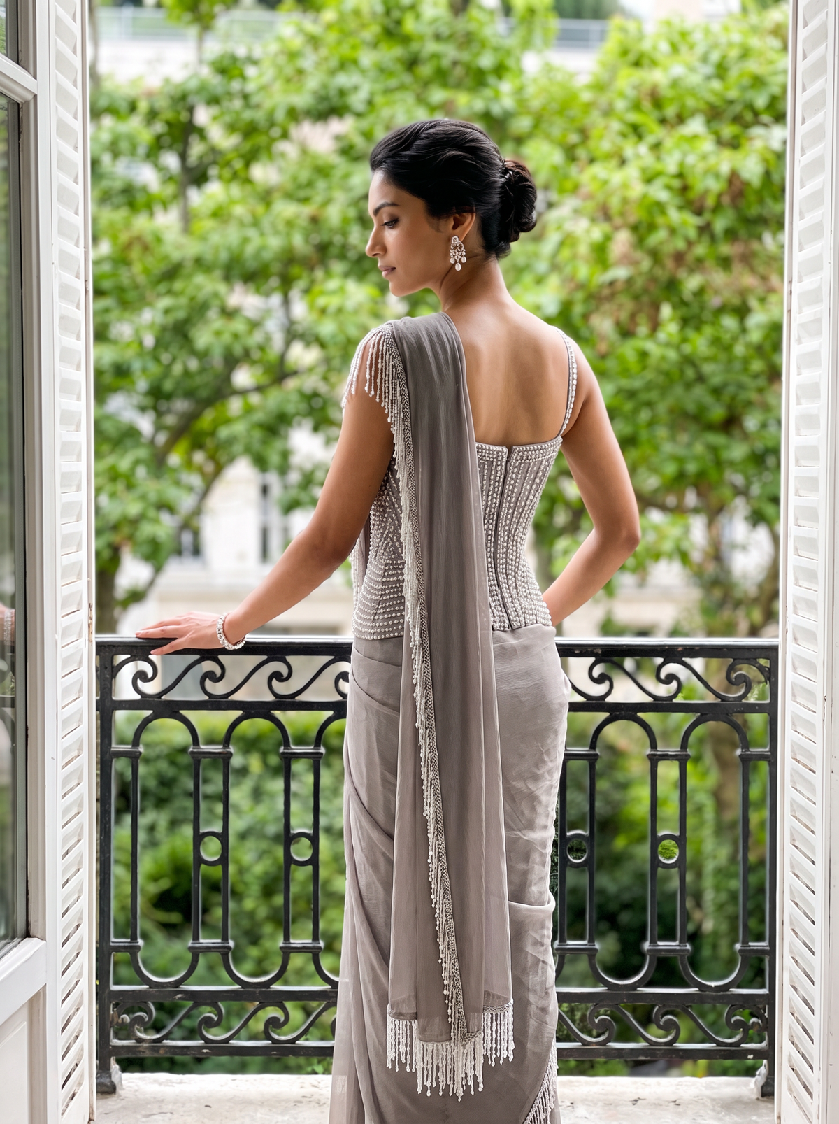Vesper - A Shimmer Chiffon Pre-Stitched Sari