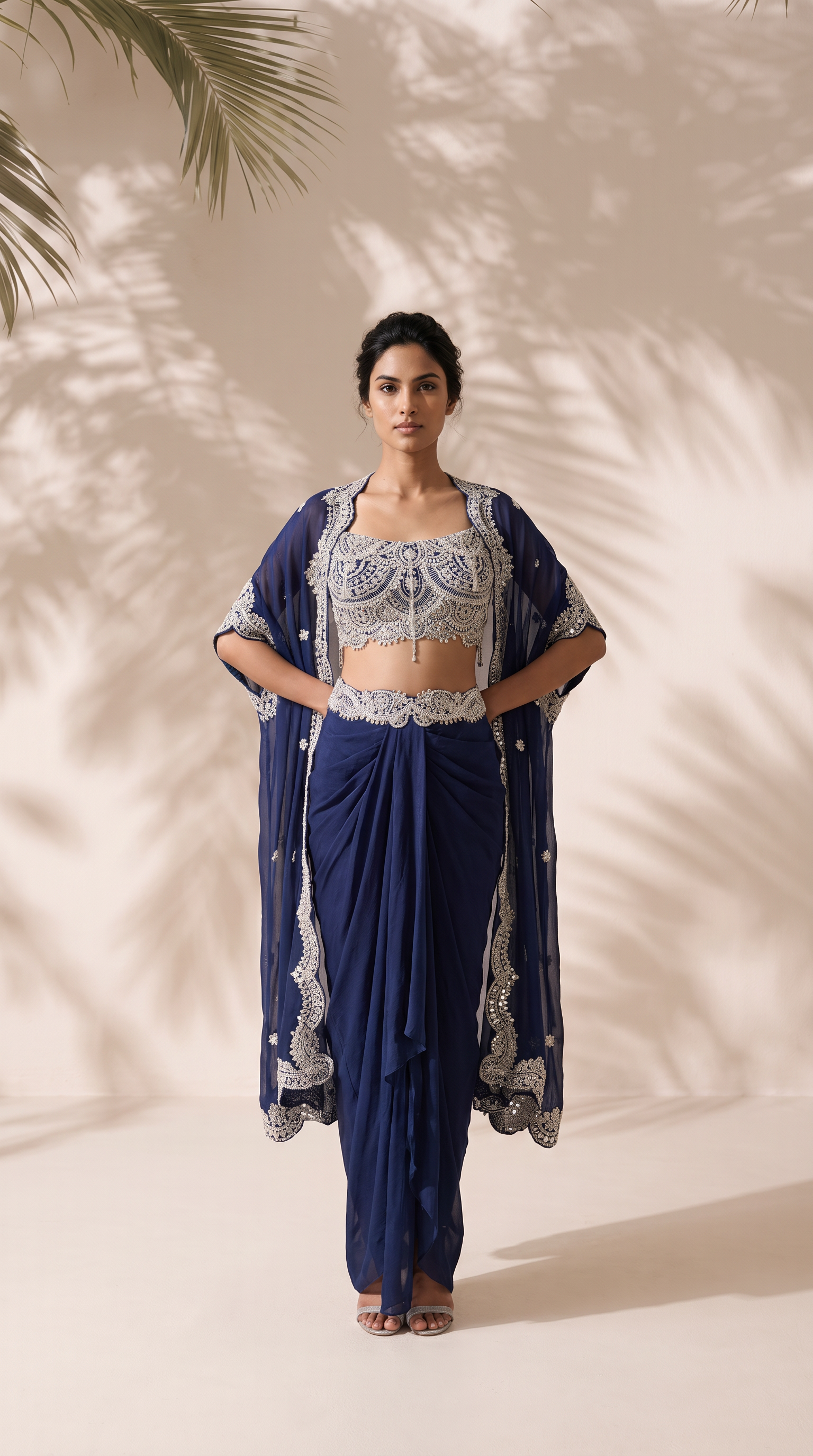 Seraphina - Hand Embroidered Cape Set With Dabka