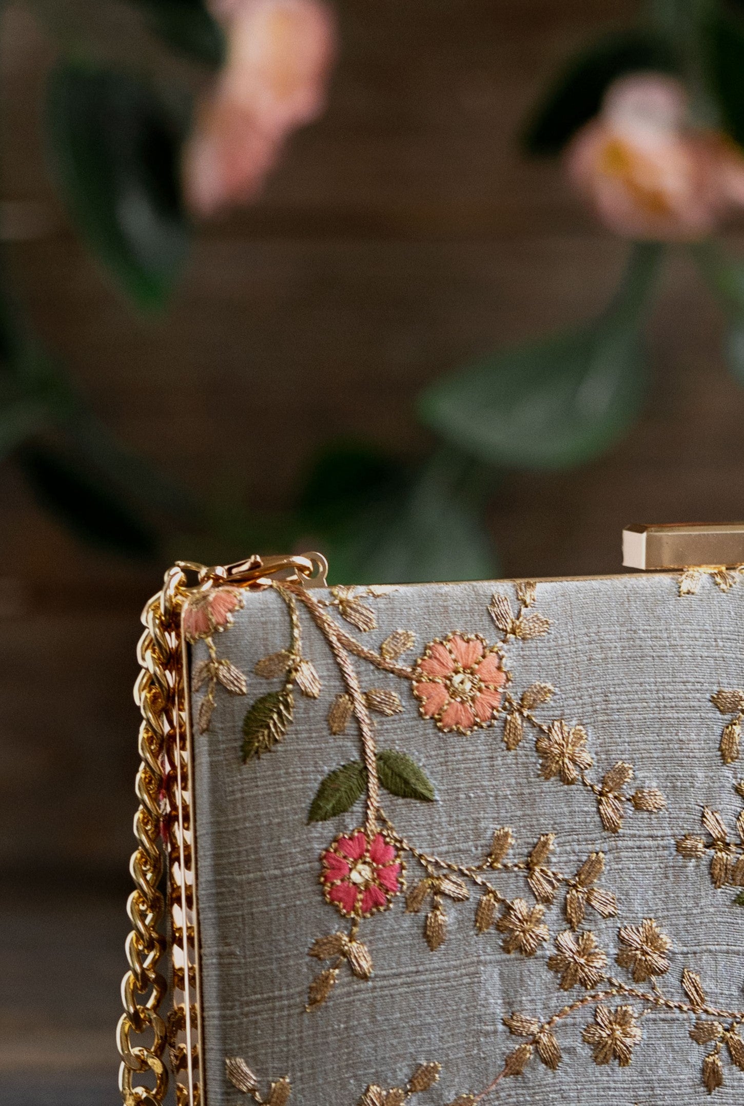 Floral Creeper Box Clutch Grey