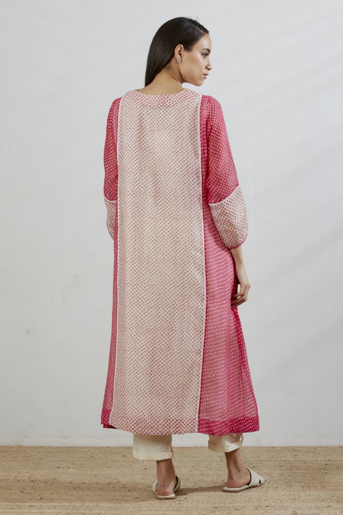 Chanderi bandhani kurta with slip