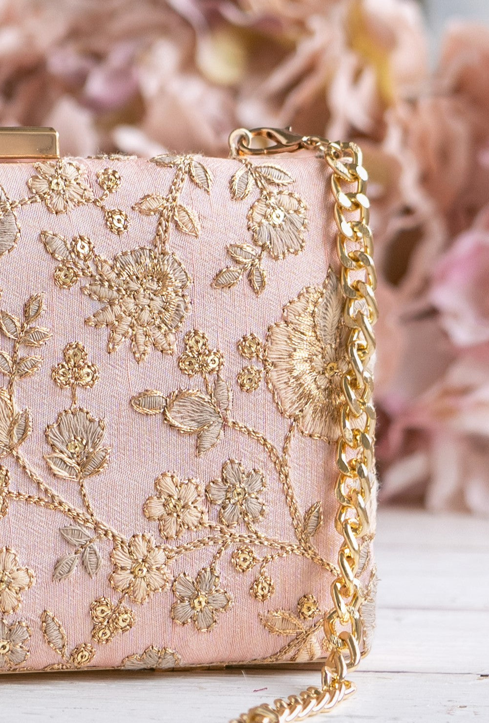 Leya Embroidered Clutch With Sling Peachy Pink
