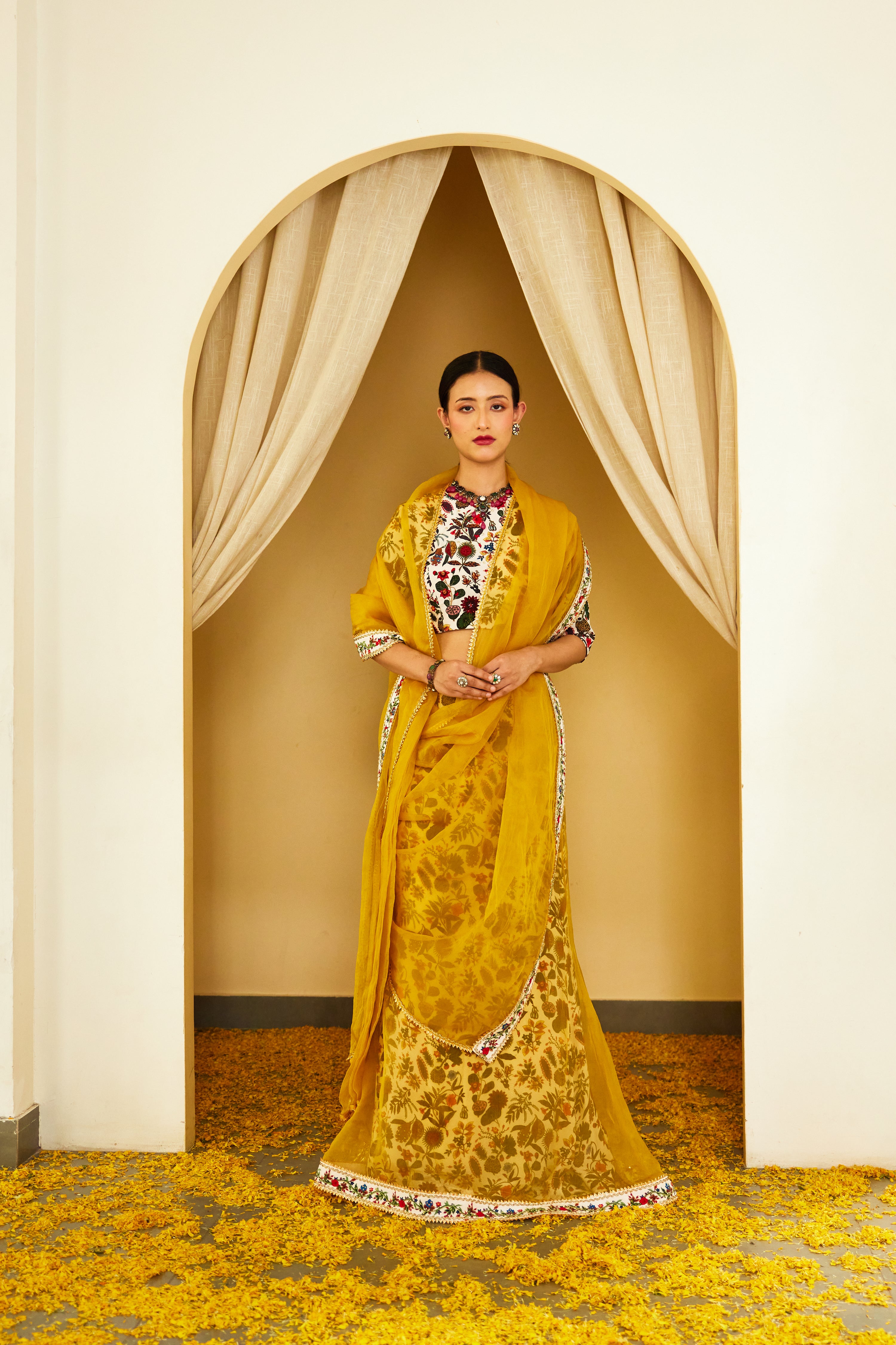 Ochre Pure Organza Double Layer Lehenga Set