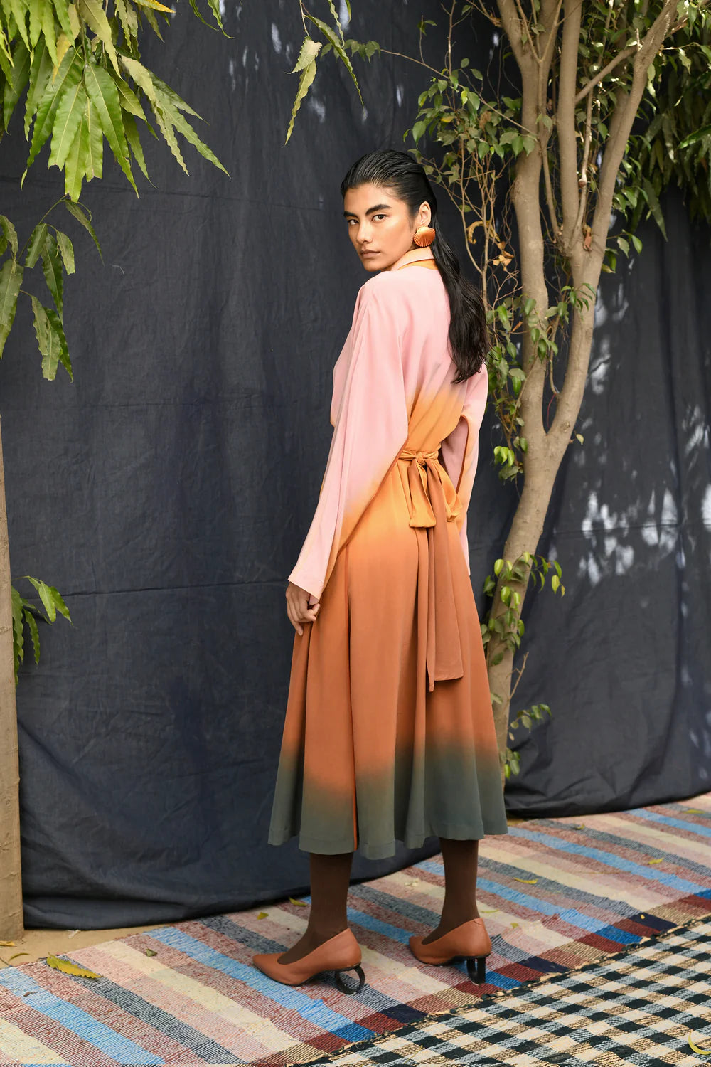 Dip- Dyed Shirt Dress With Twisted Knot Detail