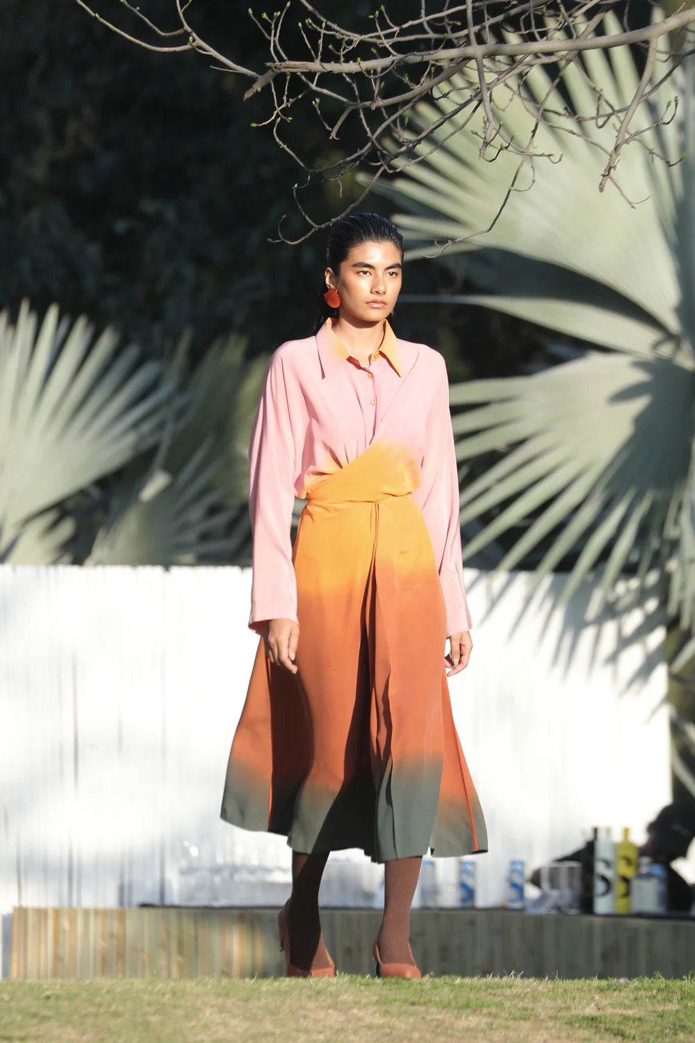 Dip- Dyed Shirt Dress With Twisted Knot Detail