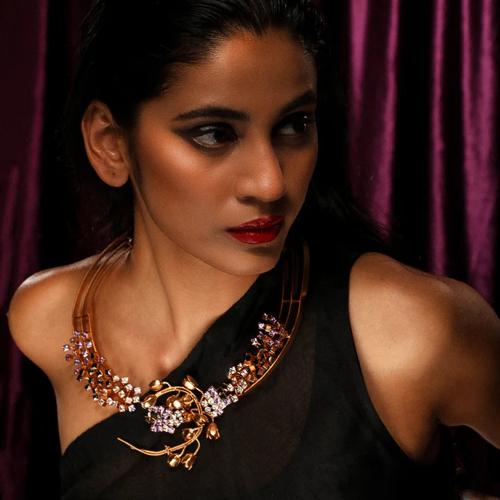 Cravat Of Stars Gemstone Gold Plated Necklace
