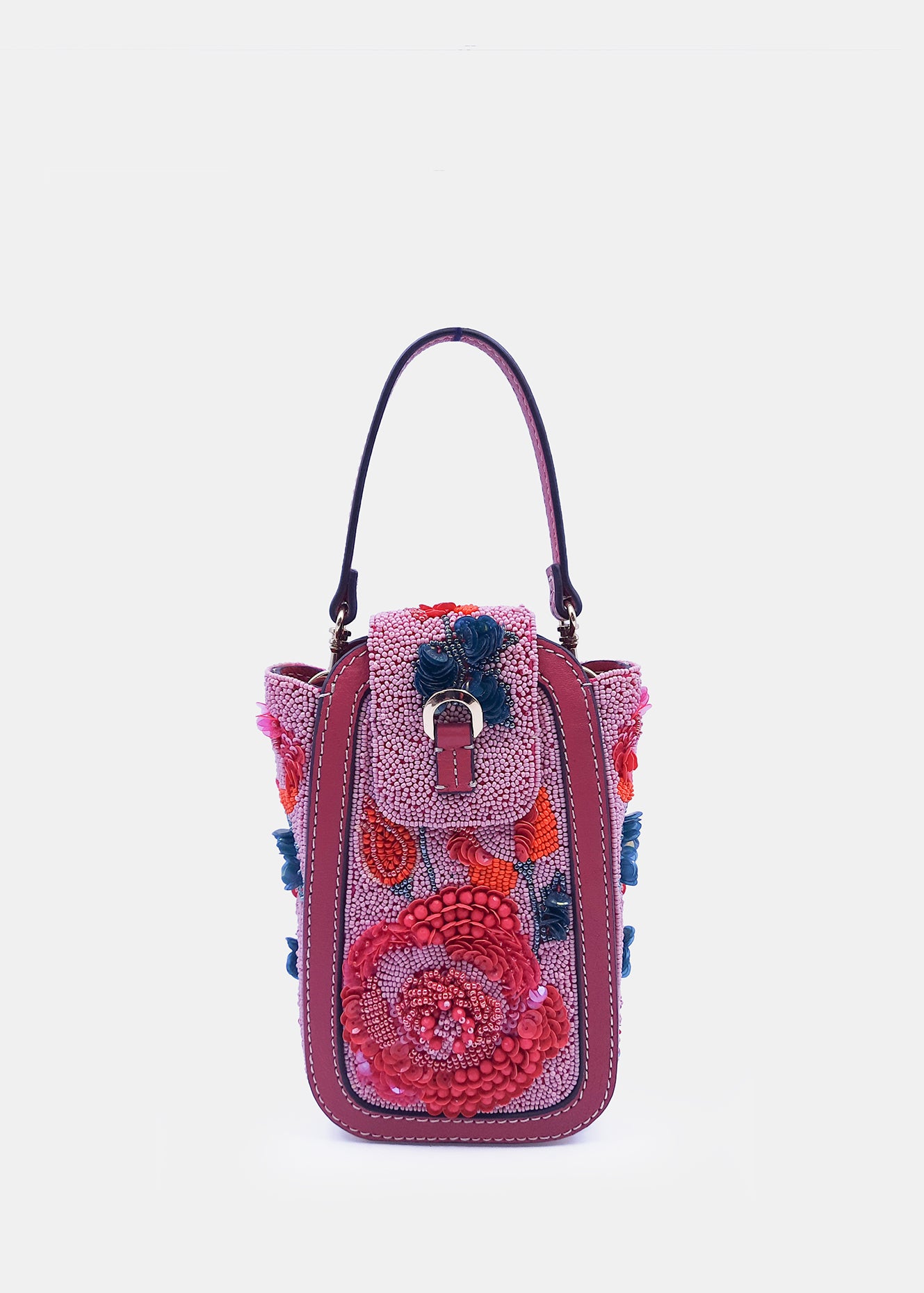 Pink & Multicolor Hand-embroidered Clutch Bag