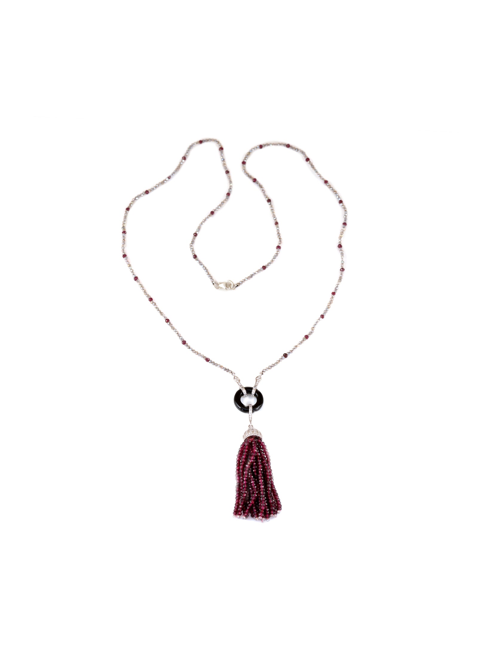 Onyx & Garnet Tassel Necklace