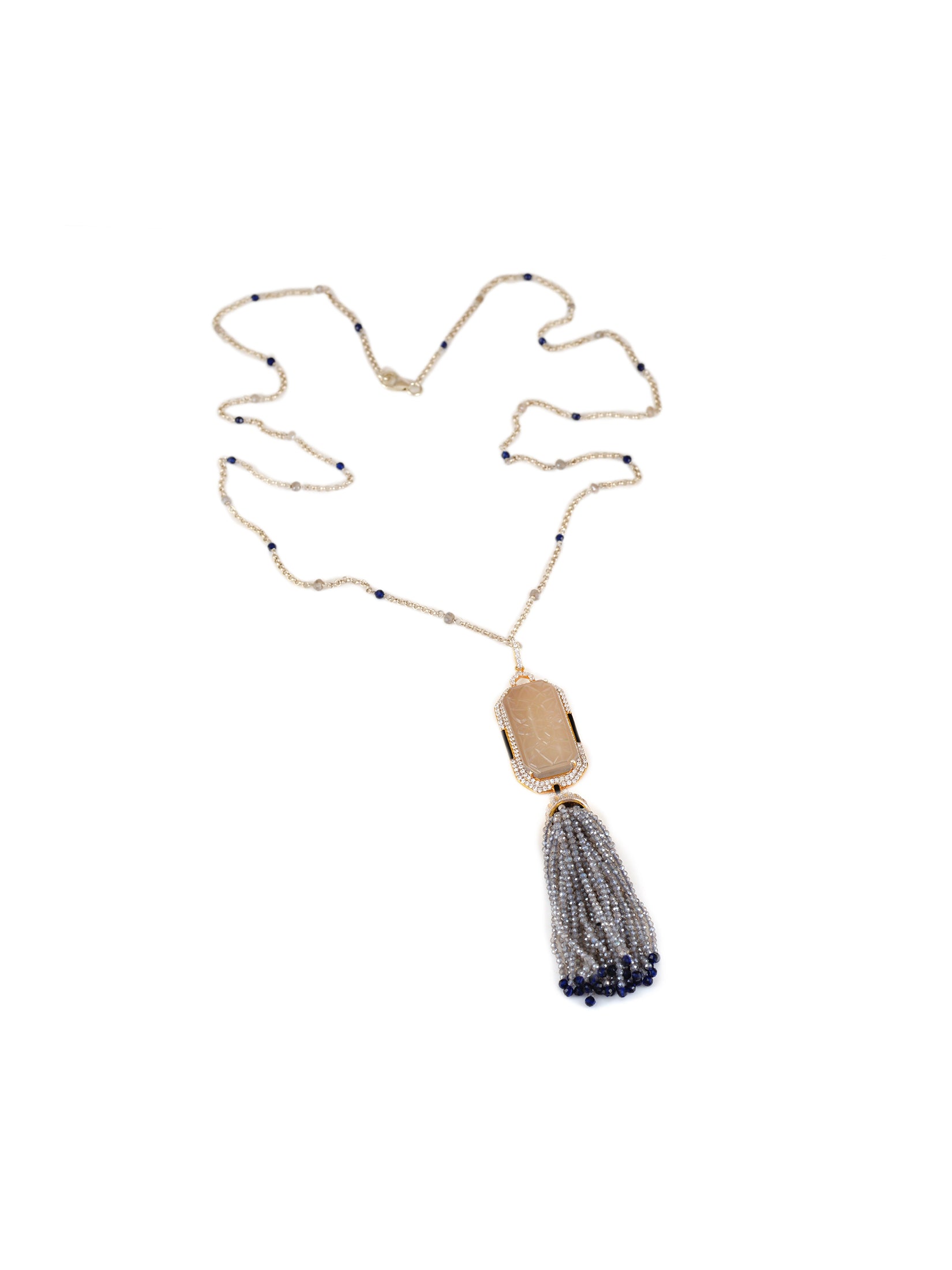 Agate & Labrodite Tassel Necklace