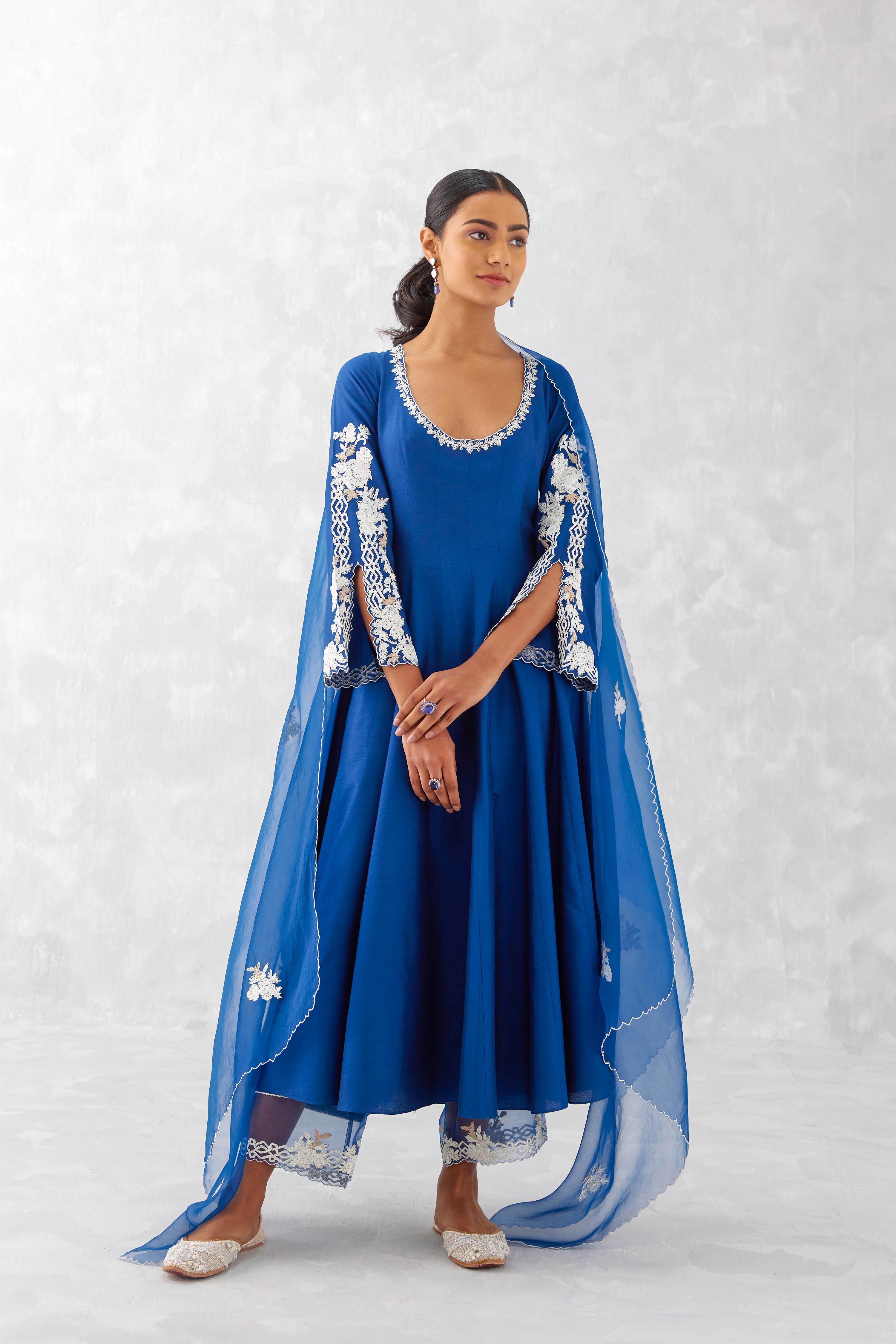 Blue Embroidered Anarkali Set