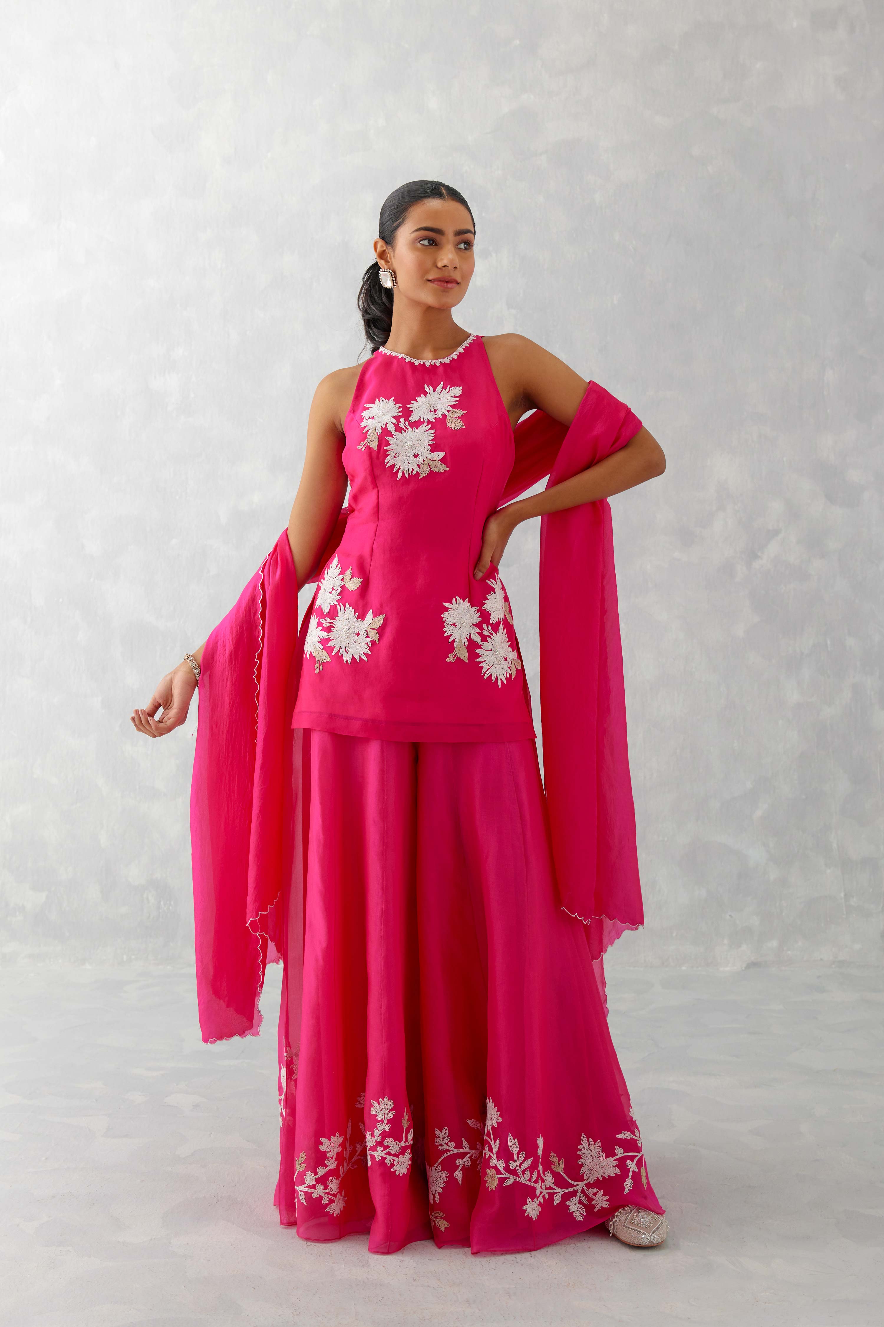 Fuchsia Pink Embroidered Sharara Set