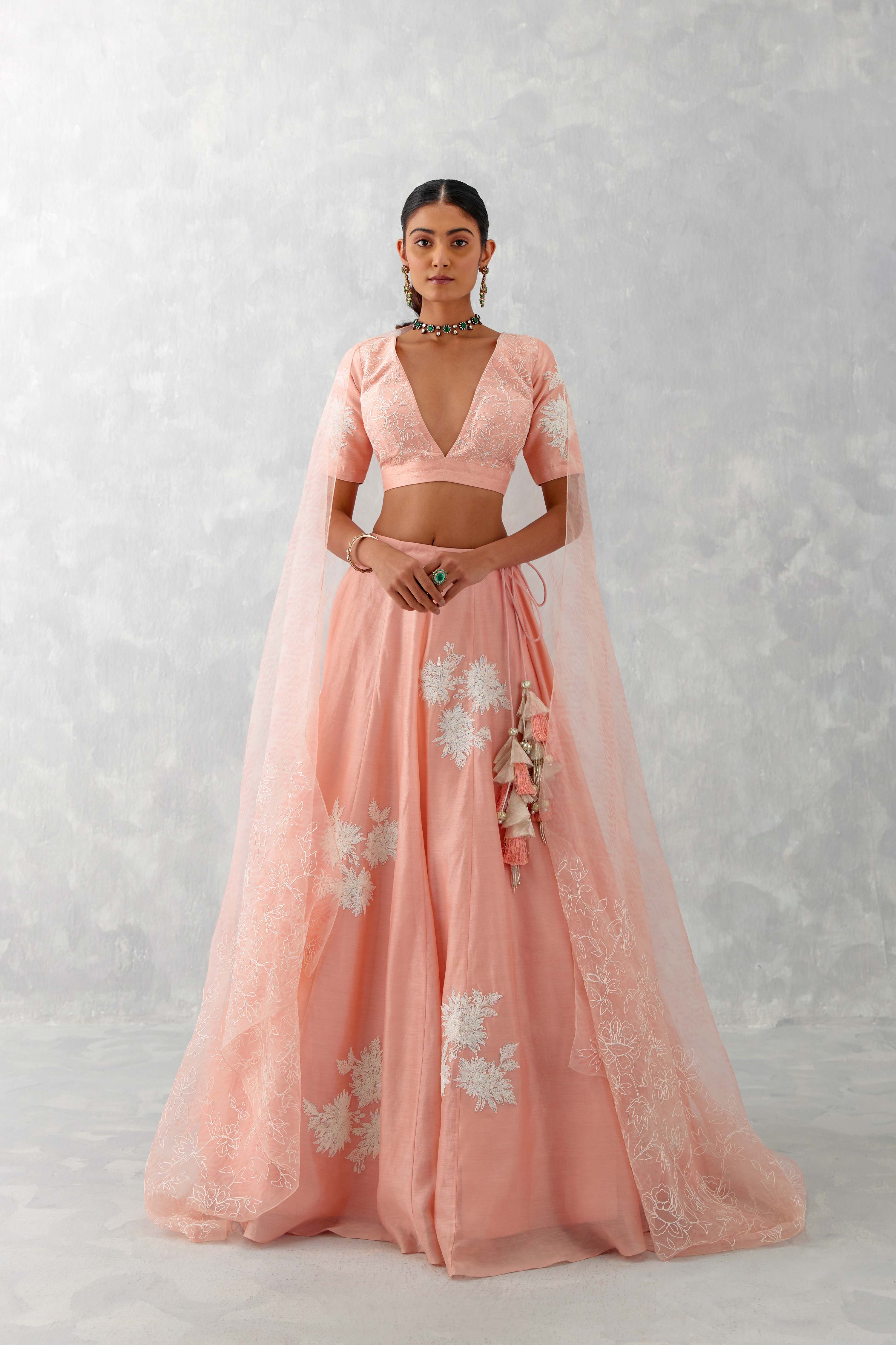 Pink Floral Embroidered Silk Lehenga Set