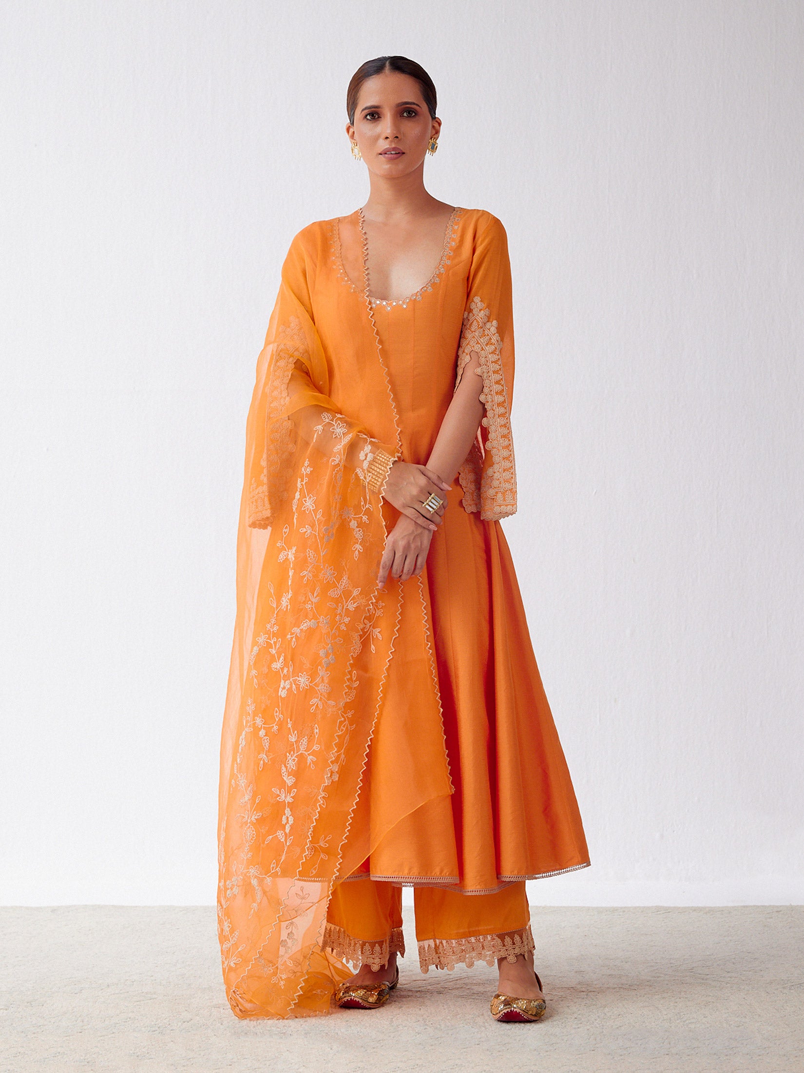 Orange Dori Embroidered Anarkali Set