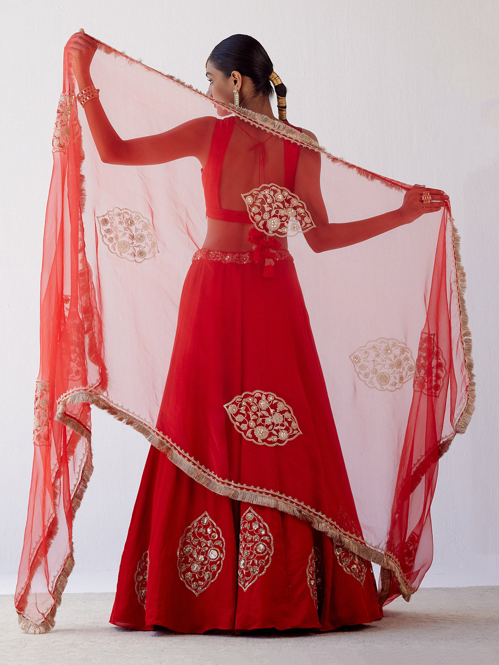 Red Dori Embroidered Cotton Silk Lehenga