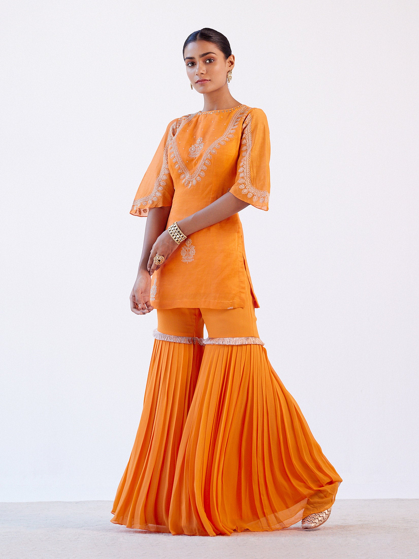 Orange Dori Embroidered Sharara Set