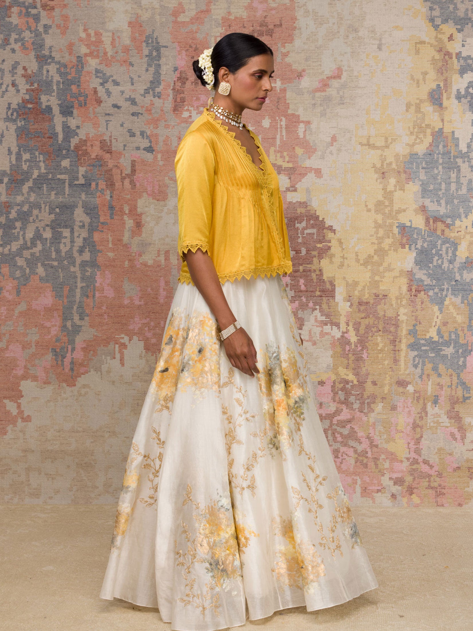 Ivory Hand Paint Skirt With Mustard Top